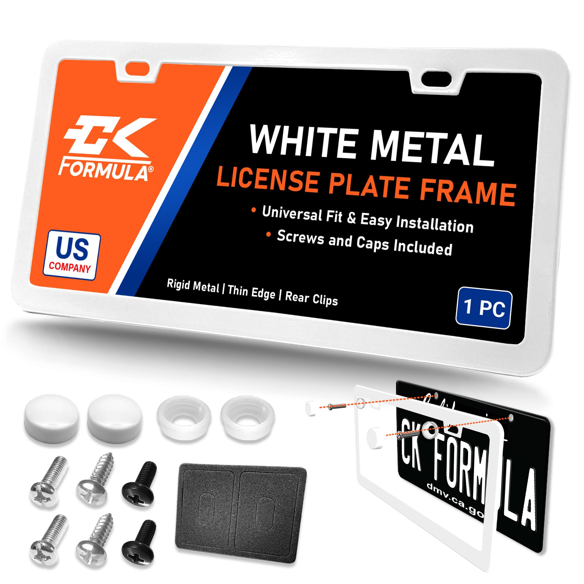 Pure White License Plate Frame - Metal License Plate Cover for Car Plate Frame, White License Plate Frames for Men, Car License 