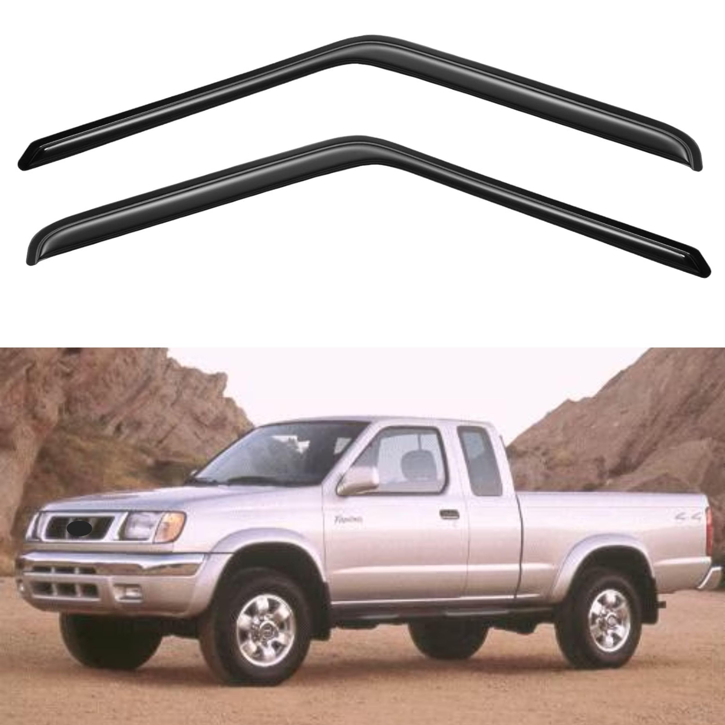 KPY Window Visor Compatible with Nissan Frontier Standard/King Cab 1998-2004, 2PC Rain Guard Side Window Vent Deflectors Tape-On
