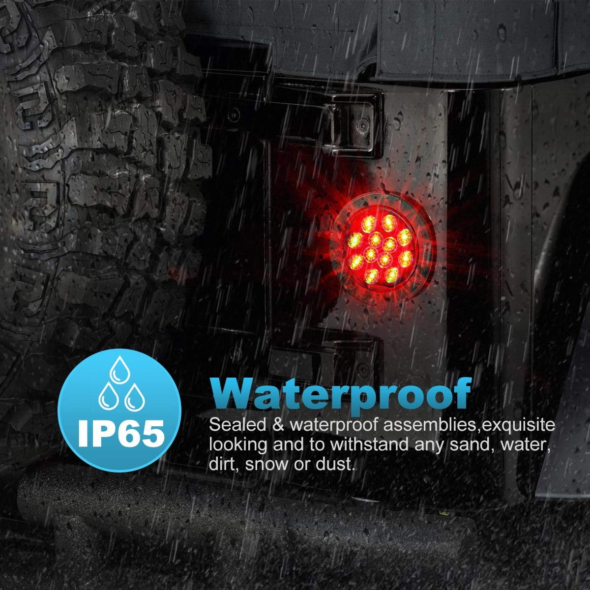 Partsam 2Pcs 4'' Red Stop Turn Tail Brake Truck Trailer Light Flange Mount 12 Diodes Utility