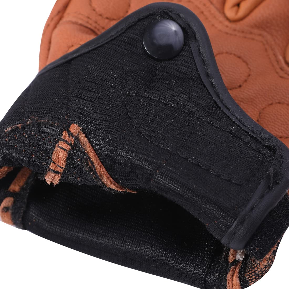 Harssidanzar Mens Half Finger Goatskin Leather Motorcycle Gloves Gm037,Tan,Size M