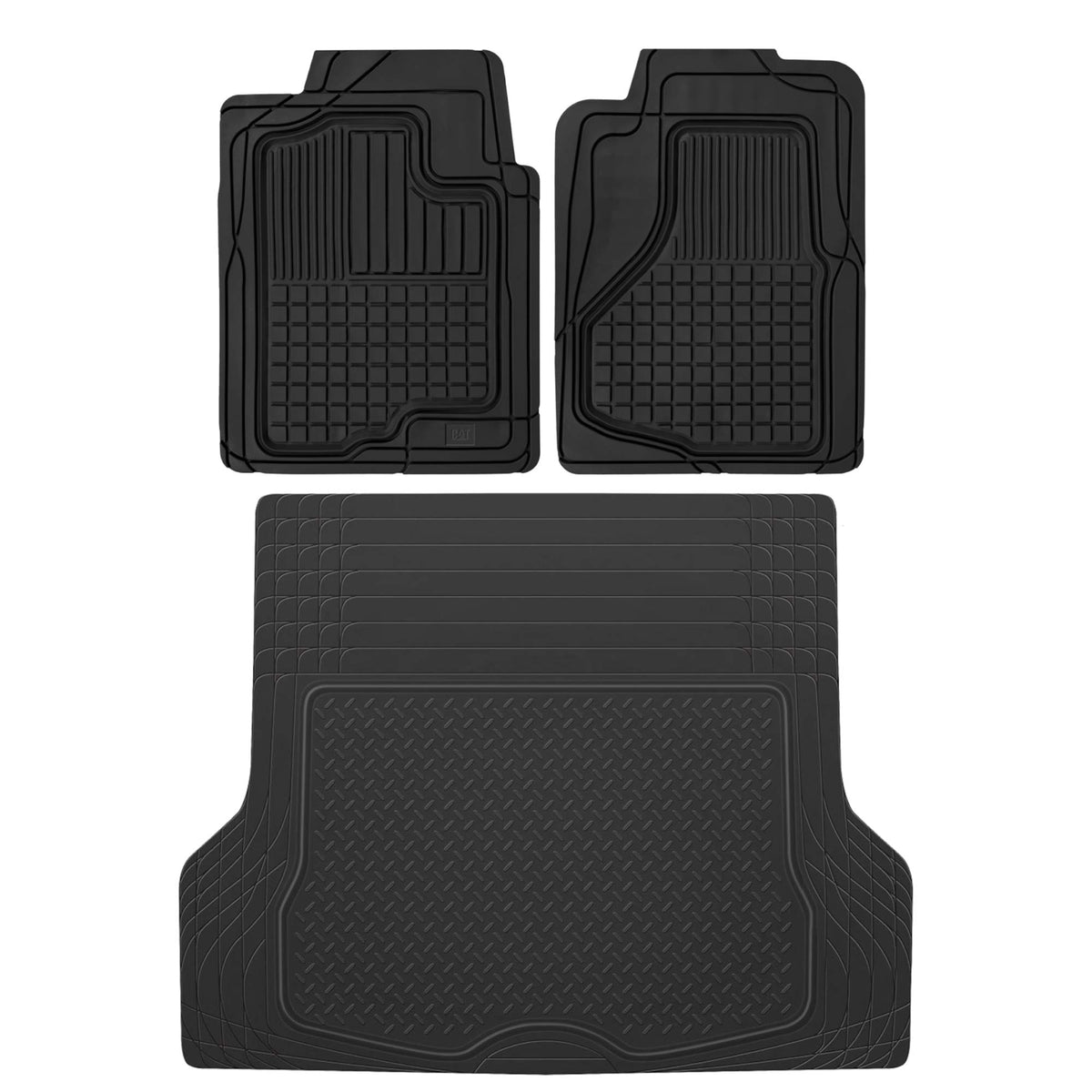 Bdk Cat Large 2-Piece Heavy Duty Rubber Car Floor Mats, Universal Trim To Fit Front Set With Trunk Cargo Mat Liner For Car Sedan