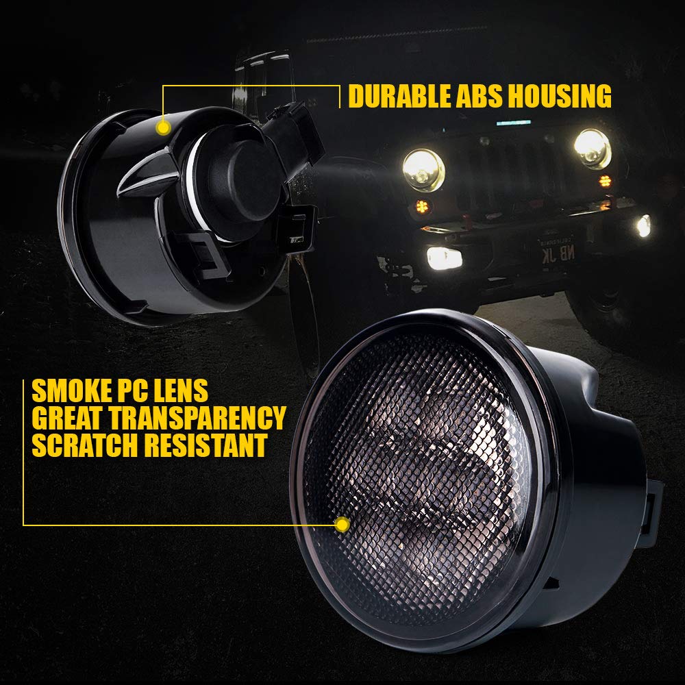Xprite Smoked Lens Turn Signal & Side Marker Lights Kits Compatible With 2007-2018 Jeep Wrangler Jk Jku Unlimited, Jk Led Blinke