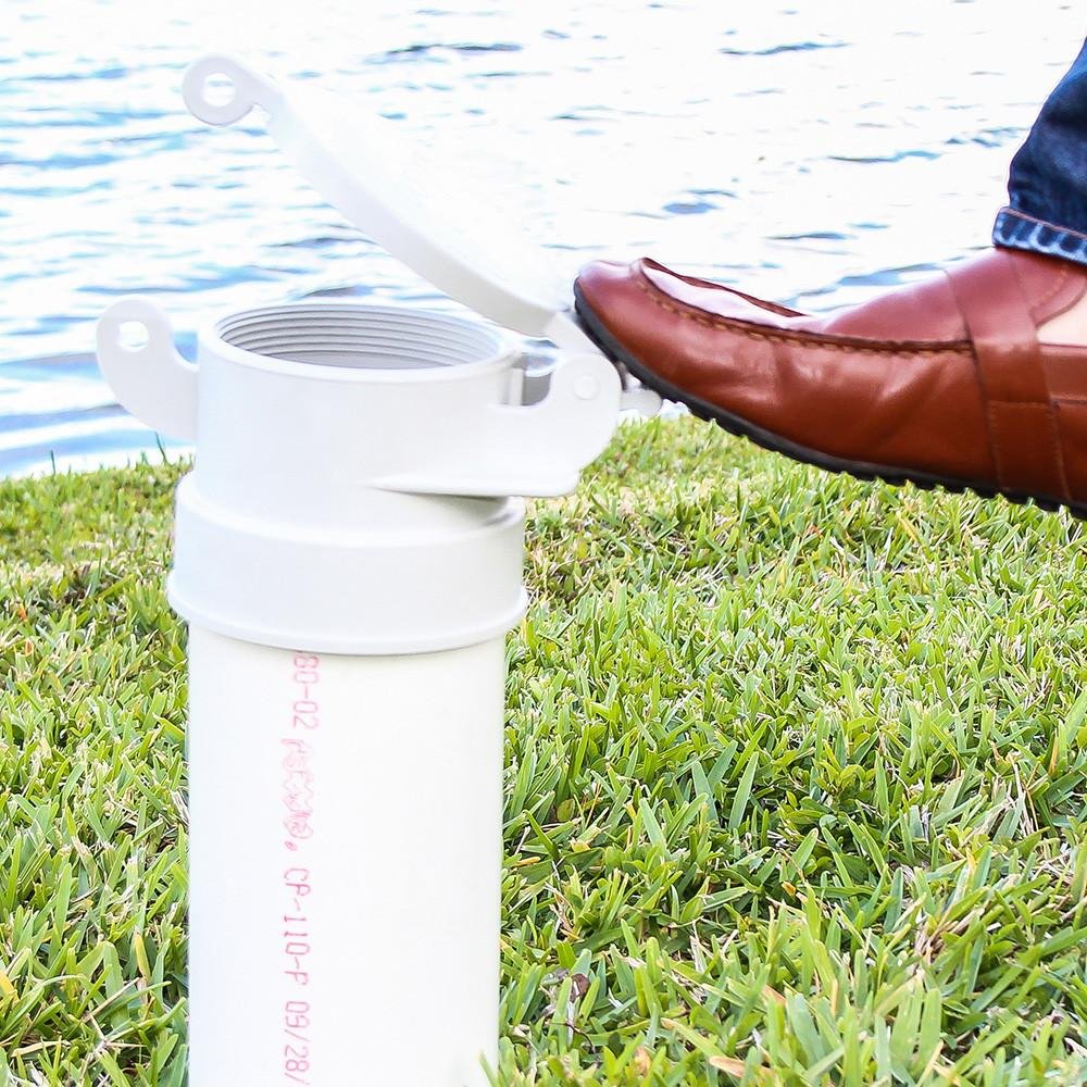 Enviro Design Products Footloose 4' Sewer Cap For Rv Sites/Campgrounds | Odorless, Self-Closing, Easy To Install & Use | Female, White, Polypropylene