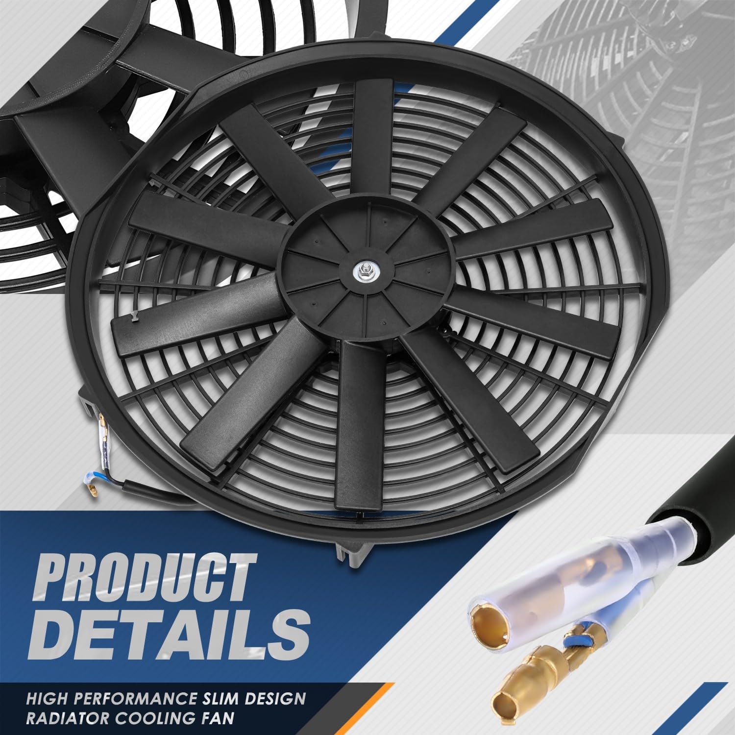 Auto Dynasty Universal 14 Inches High Performance Electric Slim Radiator Cooling Fan With Mounting Kit, (Pack Of 2) 12V, Black