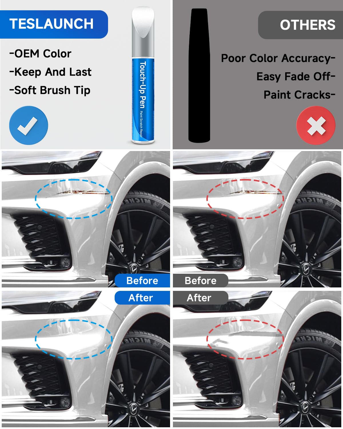 Teslaunch 083/2MH Ultra White Tricoat Touch Up Paint Compatible with Lexus Exact Match Touch Up Paint Car Scratch Repair