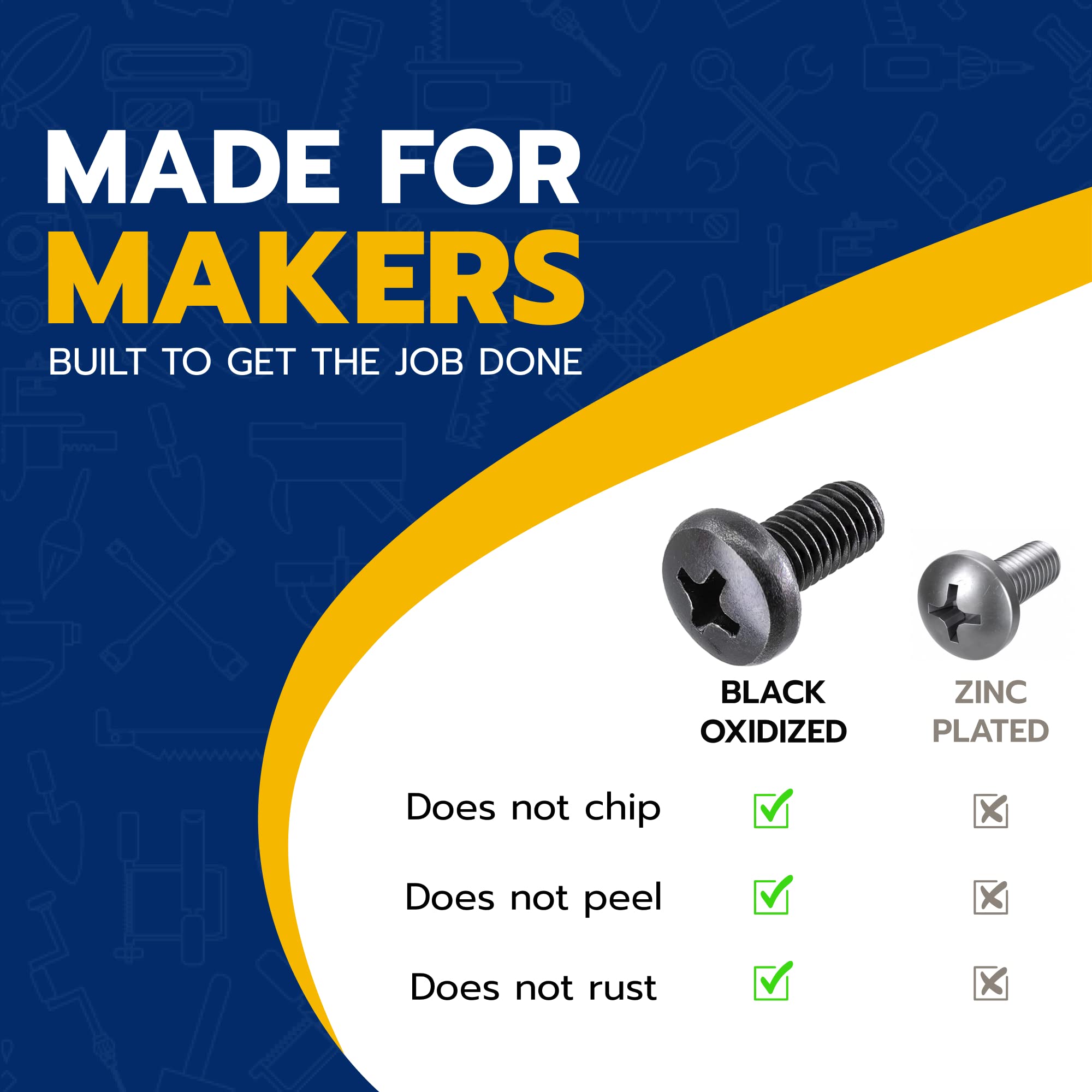 MAKERS BOLT Black License Plate Screws, Stainless Steel M5-0.8 x 10mm, Phillips Pan Head, Pack of 4