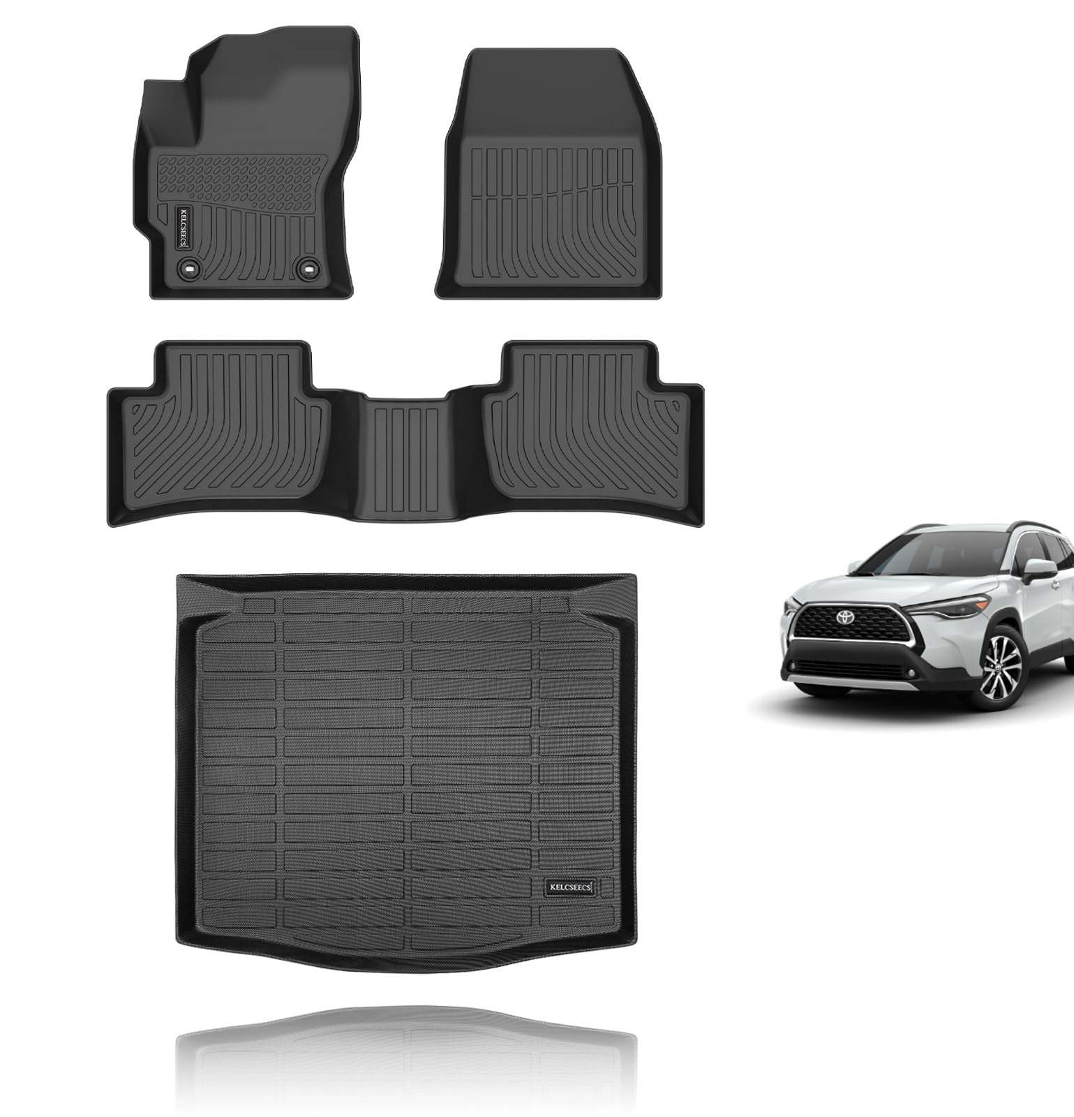 KELCSEECS Floor Mats & Cargo Liner for 2025 2024 2023 2022 Corolla Cross AWD(Not Fit Hybrid) All Weather Floor Liners Car Mats C