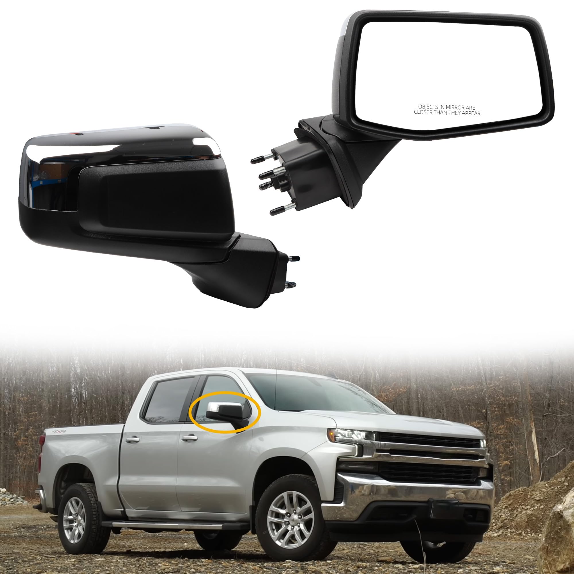 Dasbecan Passenger Side Mirror Compatible with 2019-2024 Chevy Silverado 1500 Right Mirror with Power Heated/Temp Sensor/Manual 