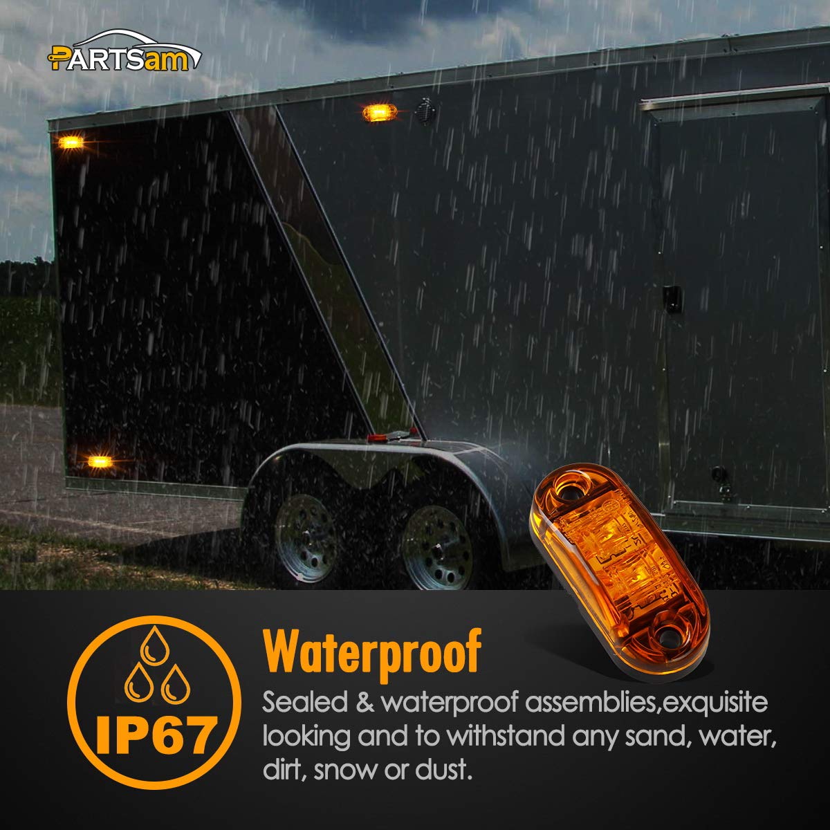 Partsam 2X Oval 2.5'' Trailer Truck Amber Led Side Marker Lights Lamps 2 Diodes Surface Mount, Boat Marine Led Courtesy Lights,