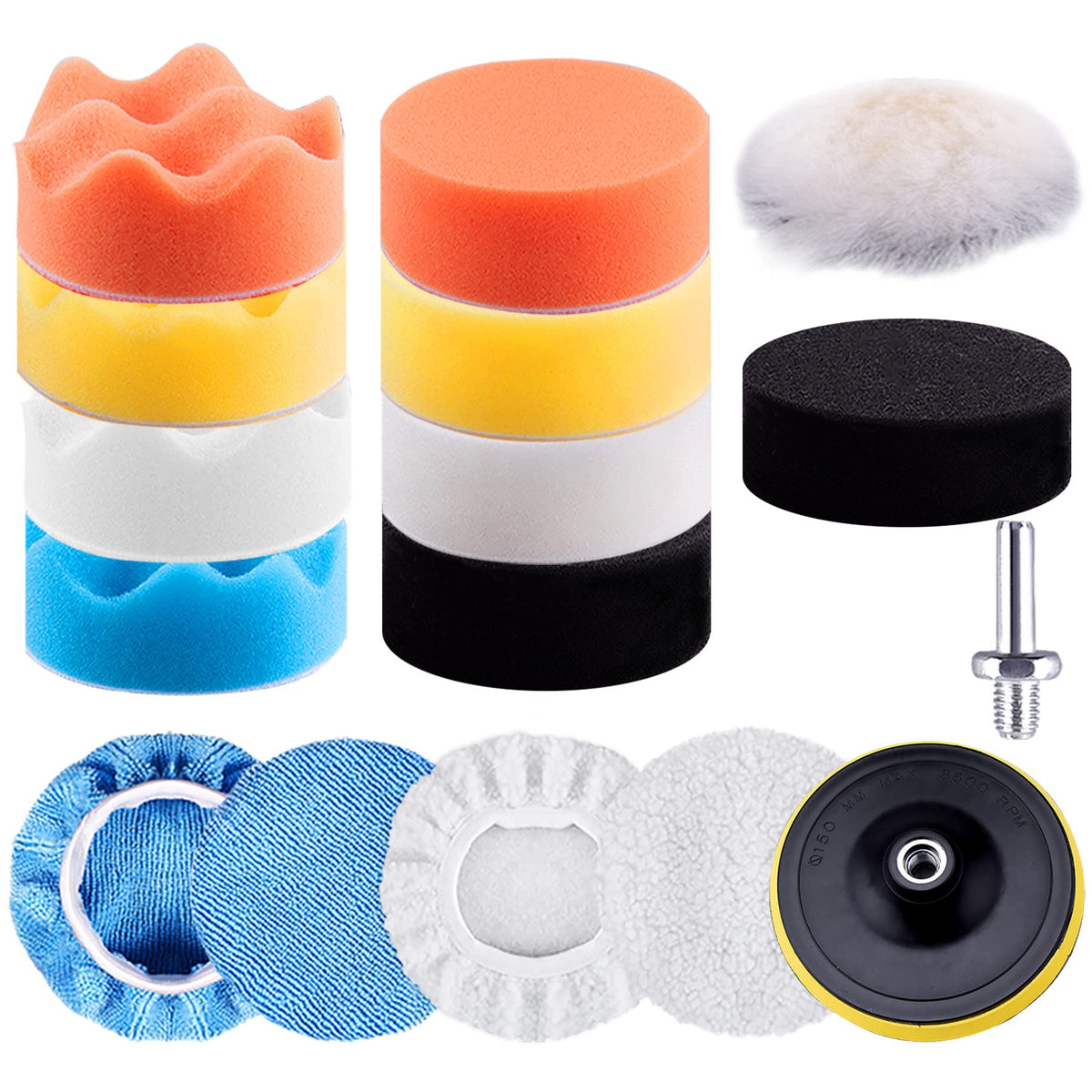 Siquk 16 Pieces 3 Inch Buffing Pads Foam Polishing Pad Kit Polisher Pads Bonnets Wax Buffer Polish Pads Car Buffer Attachment Fo