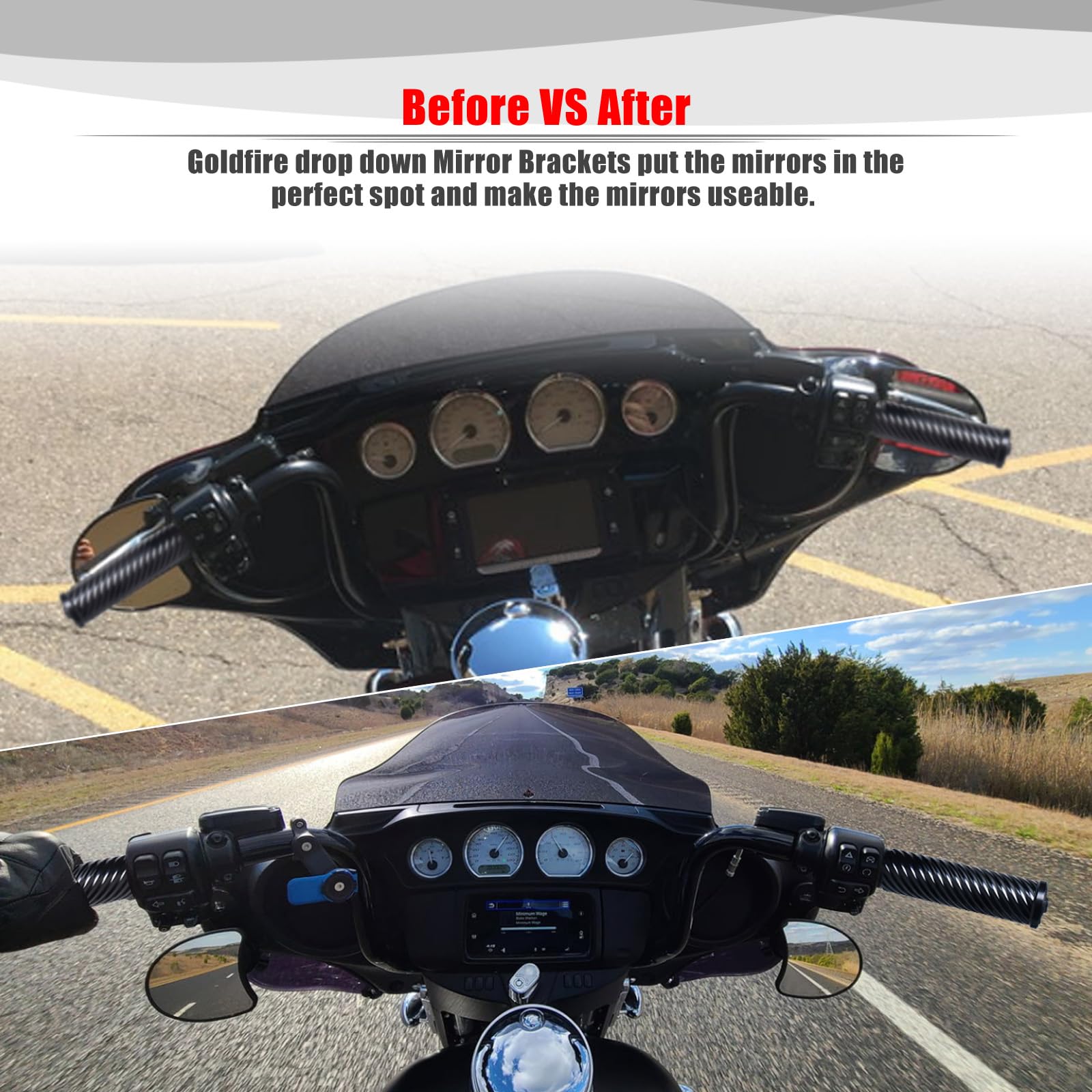 Goldfire Motorcycle Mirror Drop Brackets Adjustable Drop Mirror Relocator Fairing Batwing Mirror Kit Compatible With Harley Tour