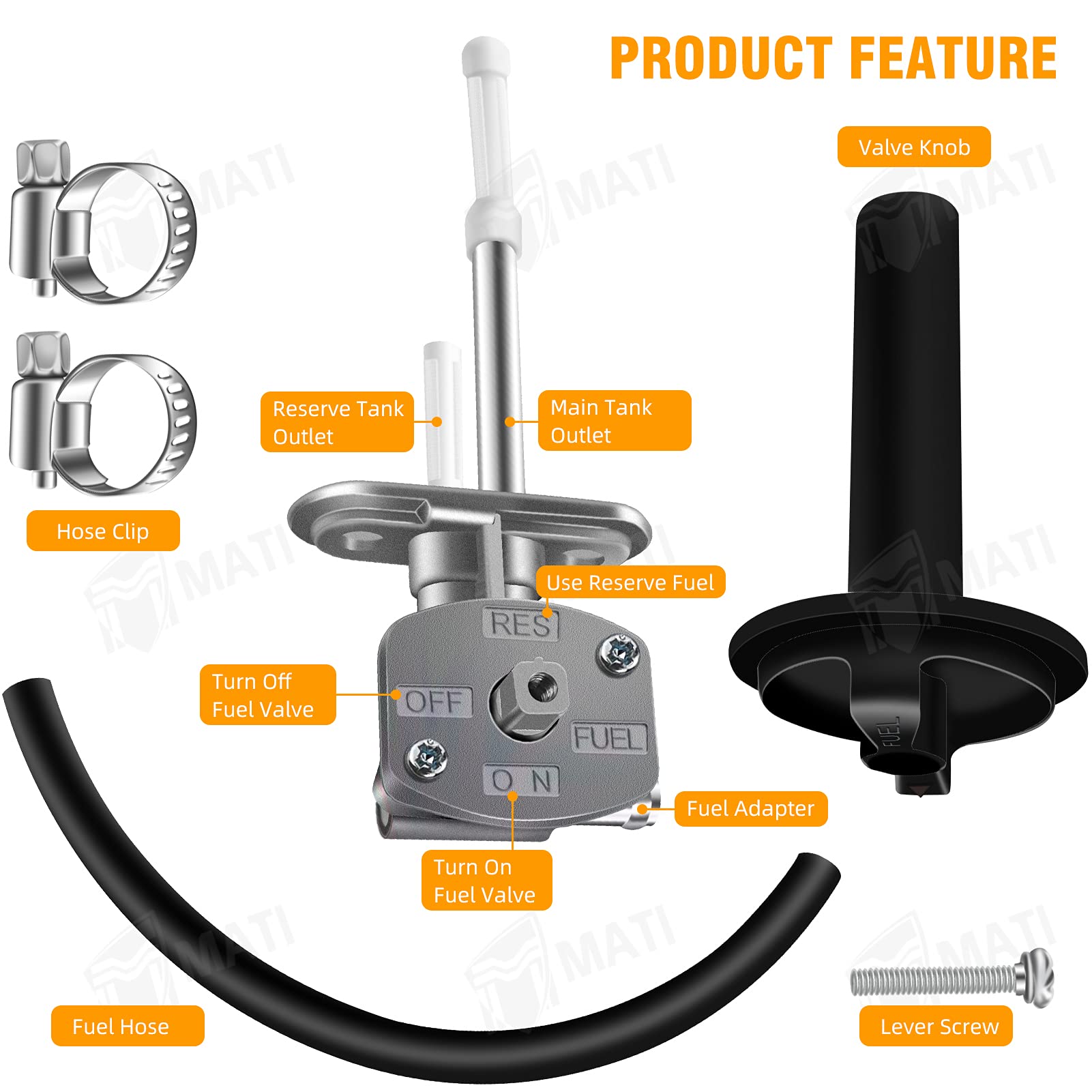 M Mati Fuel Cock Petcock Assy & Lever For Yamaha Atv Grizzly 350 660 Bruin 350 Yfm350 Yfm660 5Km-24500-10-00, Fuel Tank Switch V