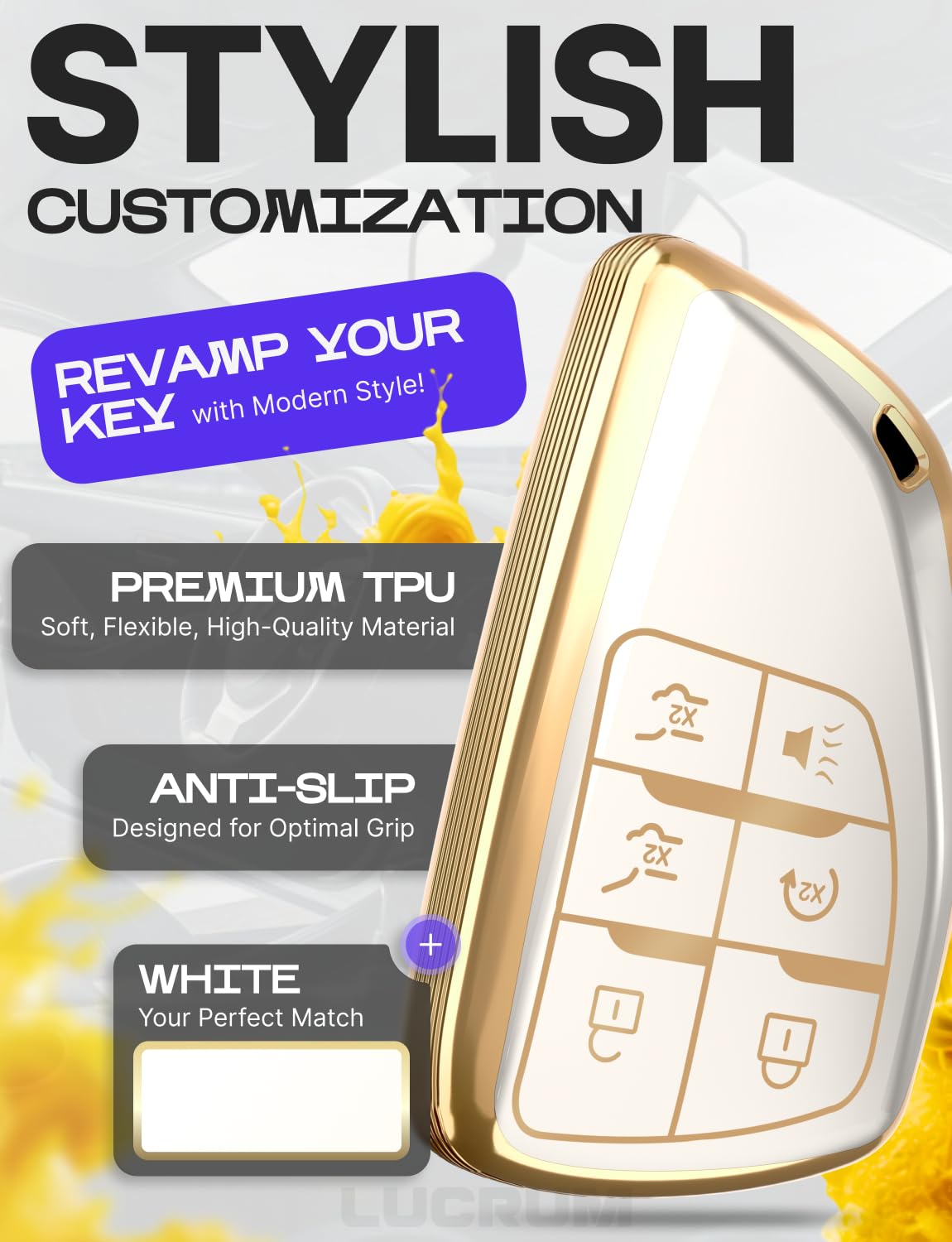 For Gmc Yukon Key Fob Cover And Leather Keychain - Full Cover Key Case For Chevy Suburban, Tahoe For Buick Avenir, Envision - 20