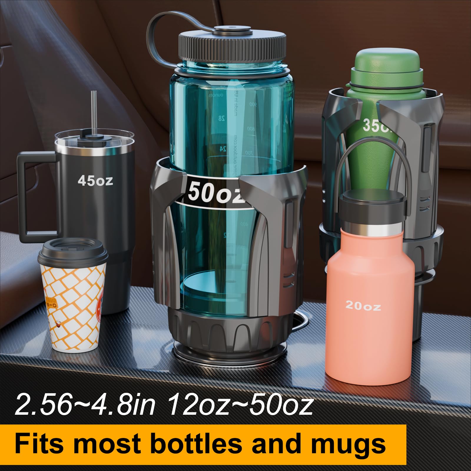 Cup Holder Expander, Automatic Car Cup Holder Expander Holds Large Water Bottles, Compatible With Yeti, Stanley, Owala Tumbler &
