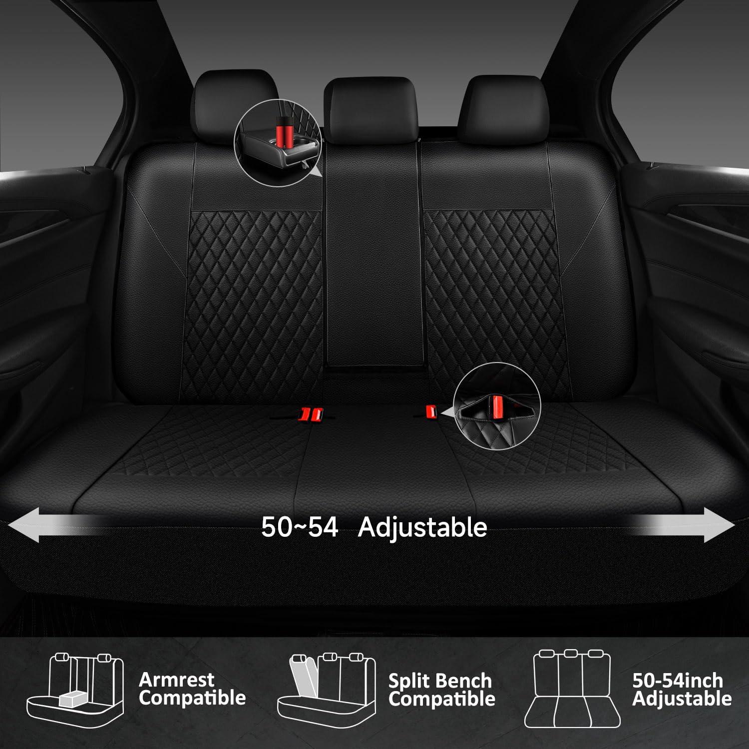 Car Pass Faux Leather Back Seat Cover, Universal Quilting Waterproof Bench Rear Seat Cover Universal Car Seat Cover Fit 95% Auto