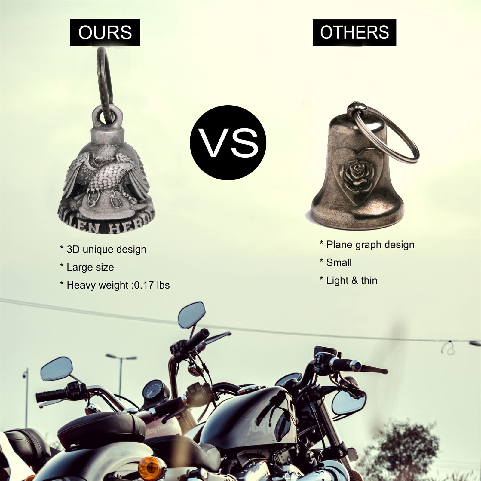 Dream Apparel Motorcycle ride bell for bikers,heavy spirit bells accessory and key chain for luck (DBL10-L eagle fallen heroes)