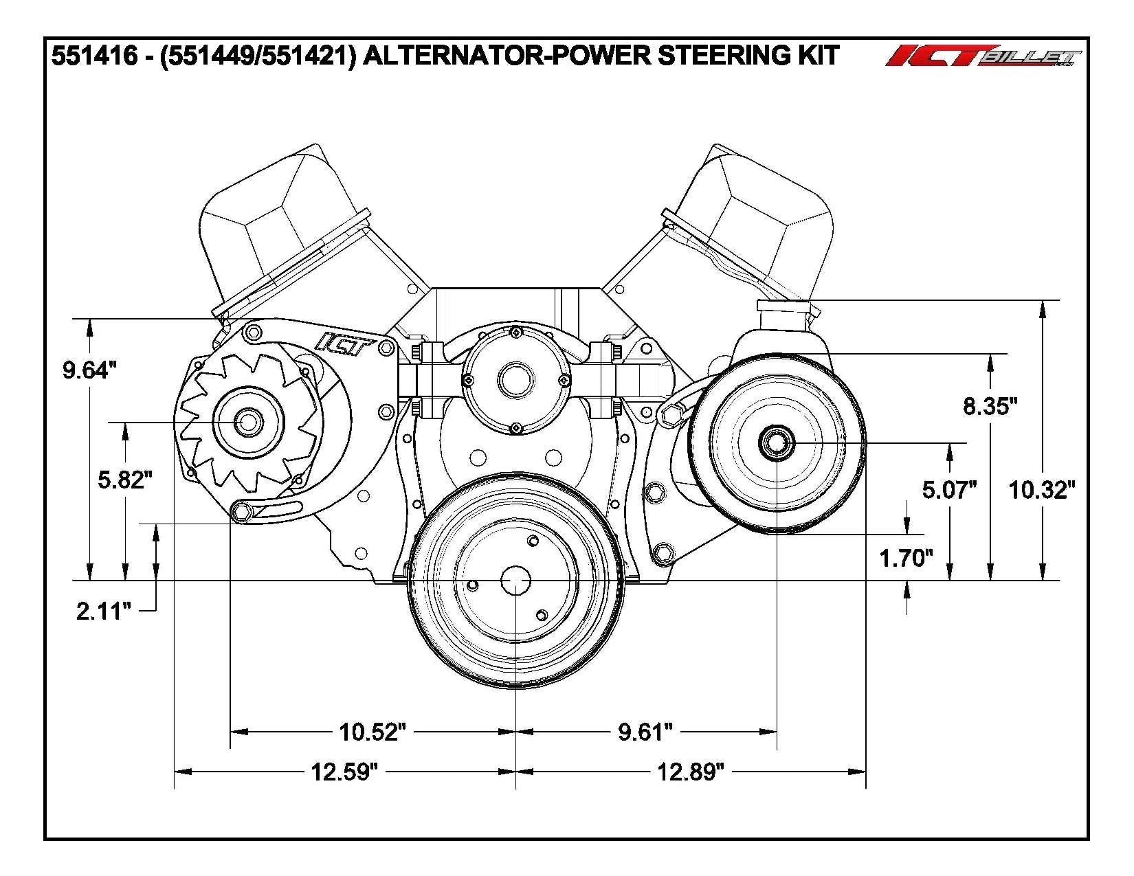 Ict Billet Bbc Alternator Bracket Adjustable Electric Water Pump Low Mount Big Block Chevy Long Kit 551449