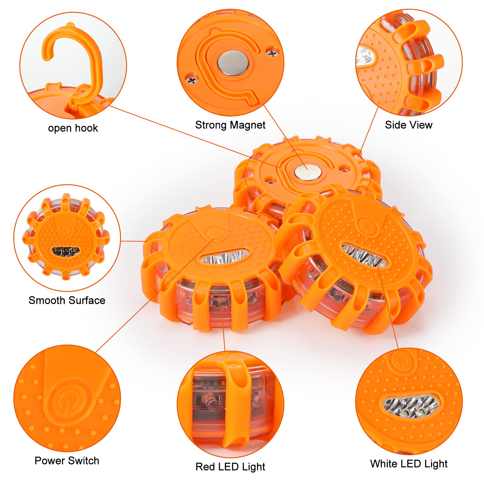 12 Pack Flare Light Led Road Safety Flashing Warning Kit Roadside Emergency Beacon Magnet Hook Vehicle Boat Truck Disc Magnetic