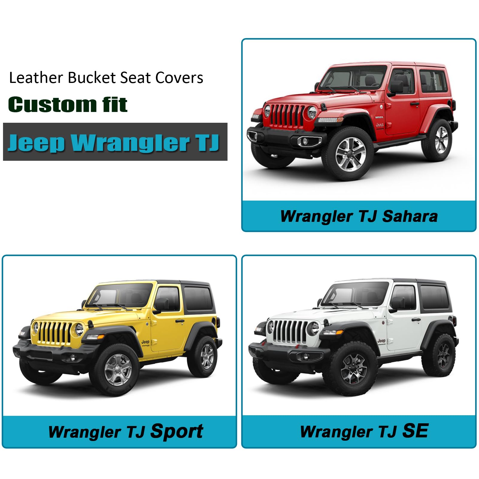 GIANT PANDA Front Car Seat Cover for Jeep Wrangler TJ (1997-2006),Leather Bucket Seat Covers Custom Fit Jeep Accessories (Grey+B