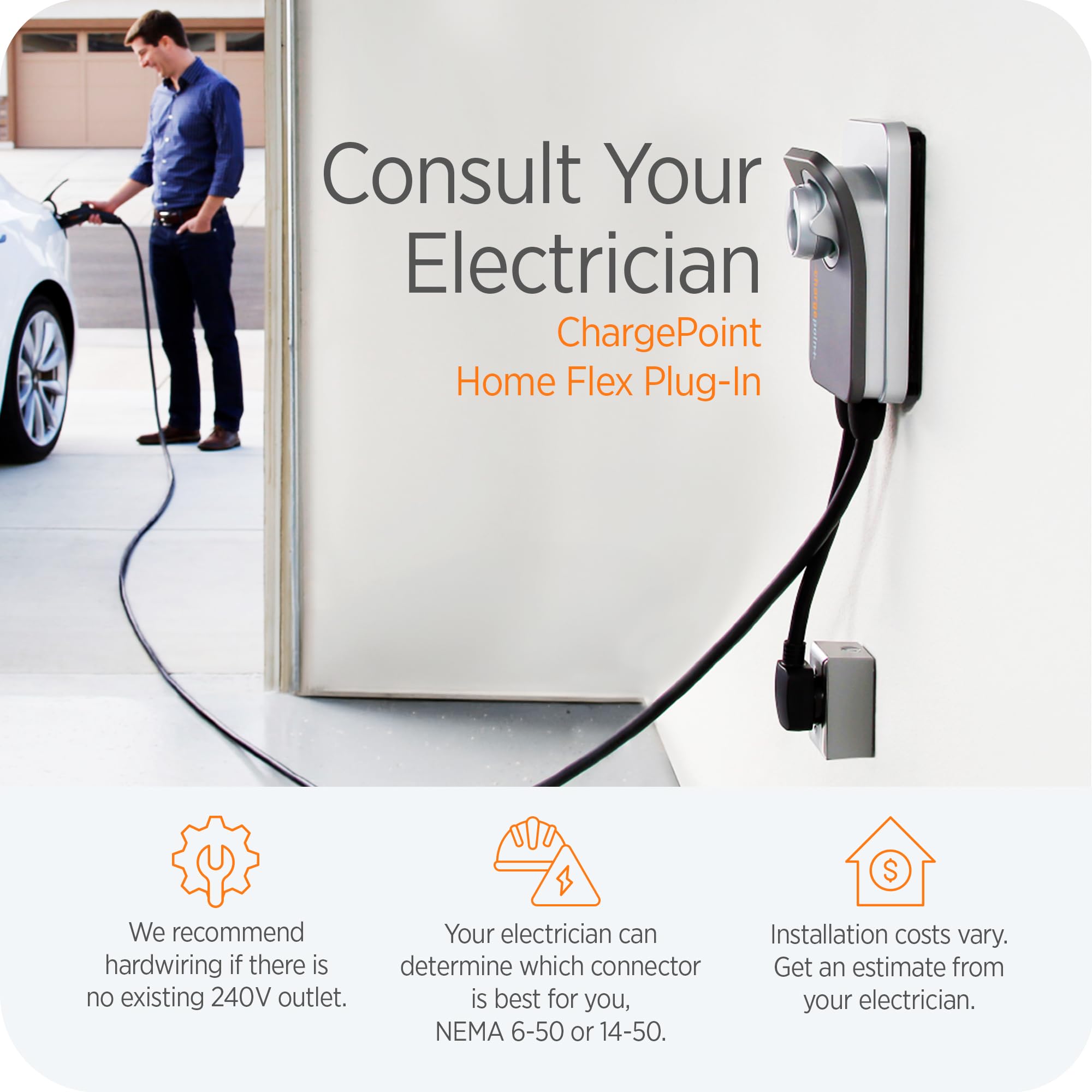 Chargepoint Homeflex Level 2 Ev Charger Nacs, Nema 6-50 Electric Car Charger Compatible With Tesla