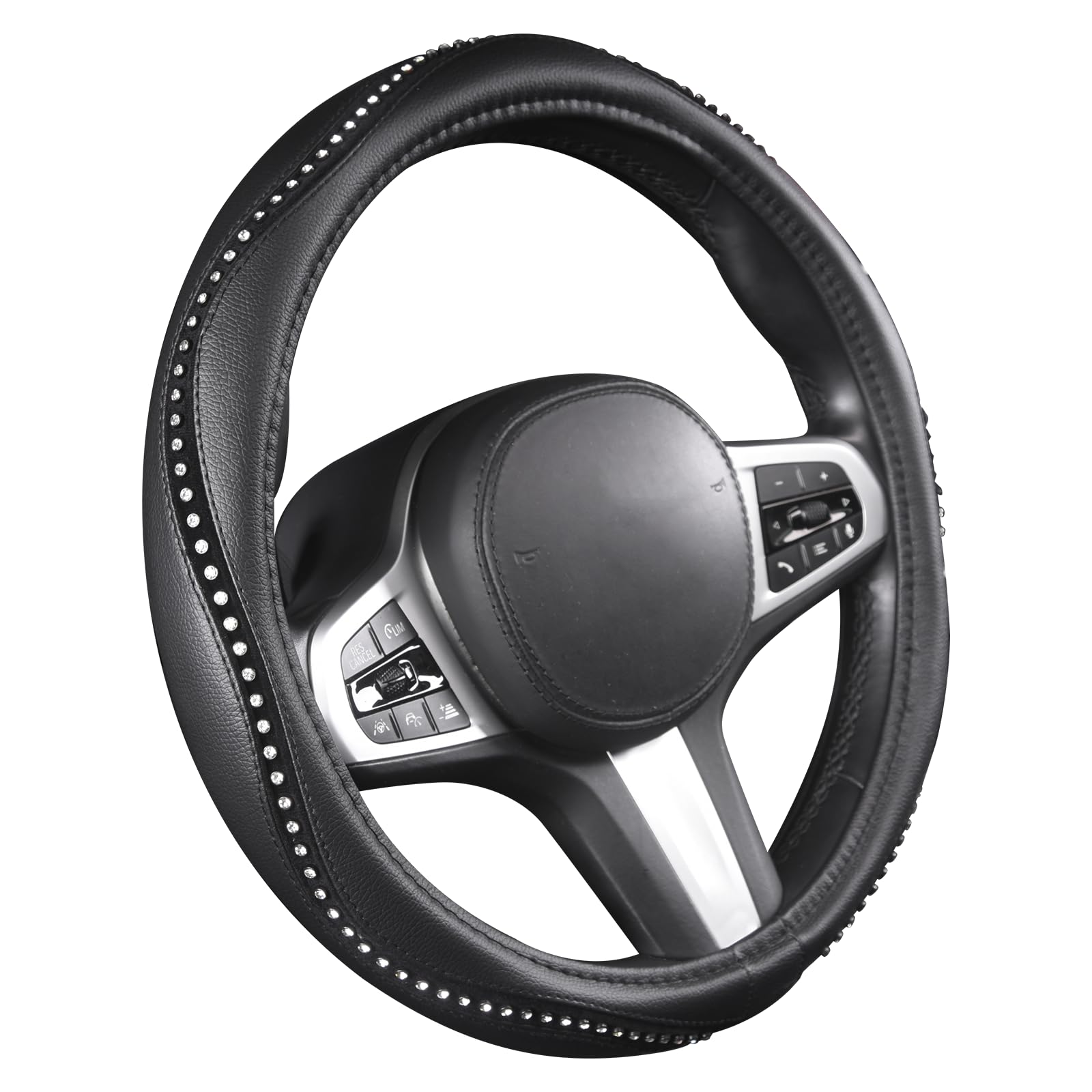 Autoyouth Steering Wheel Cover, Crystal Studded Rhinestone Bling Styling For Car, Suv, Truck Heavy Duty, Anti-Slip, Excellent Grip Standard Size 15 Inch…