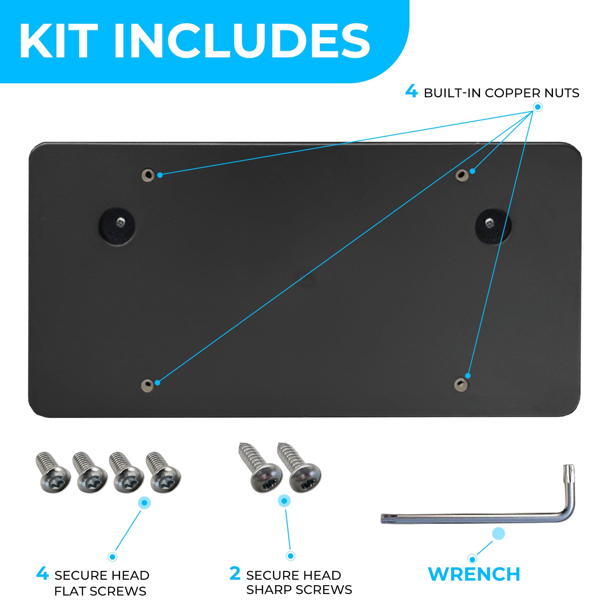 TN TrunkNets Rear Bumper License Plate Bracket for Audi Q5 SQ5 2009-2025, Includes 8 Screw Bolts & Wrench Kit, Plastic Material