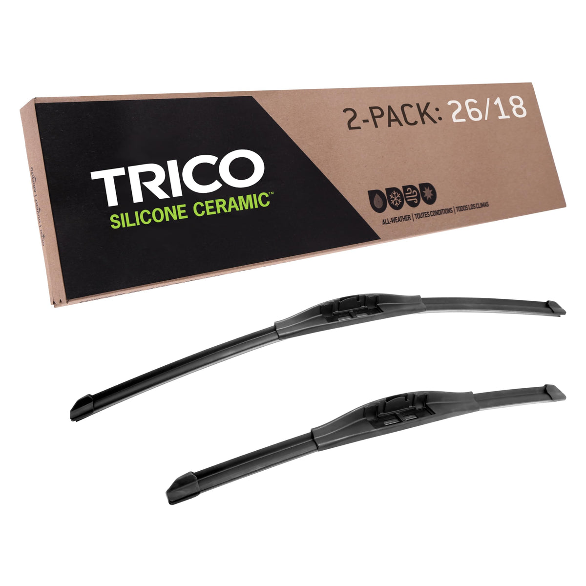 Trico Silicone Ceramic (90-2618) 26 & 18 Inch Pack Of 2 Automotive Replacement Windshield Wiper Blades, Ceramic Coated Silicone 