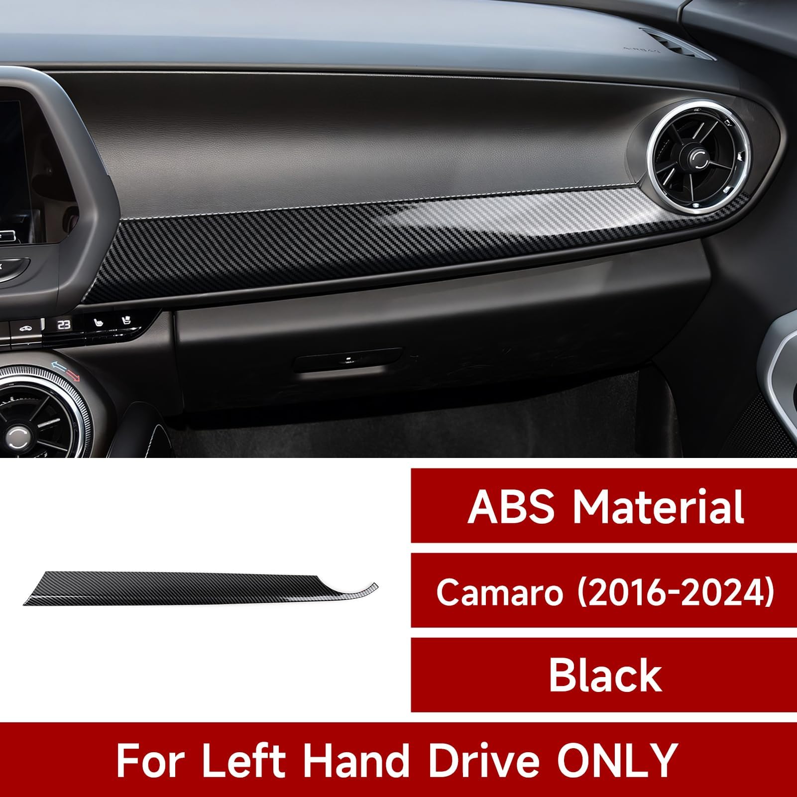 Car Sticker ABS Carbon Fiber Copilot Dashboard Panel Decal Interior Trim Cover for Chevrolet Camaro 2016 2017 2018 2019 2020 202