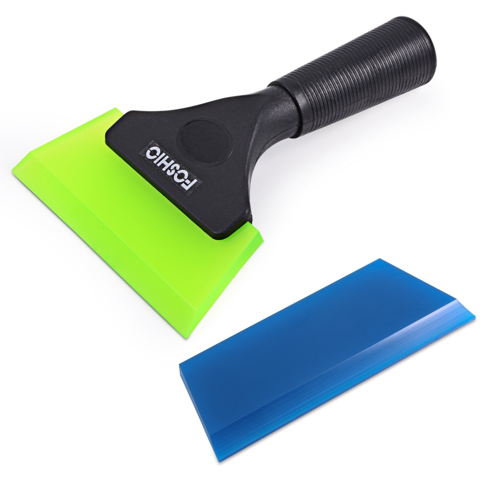 FOSHIO Squeegee Scraper Shower Mirror Glass Wiper Window Cleaner with 1 Extra Rubber Blade Non-Slip Handle for Auto Window Tint 
