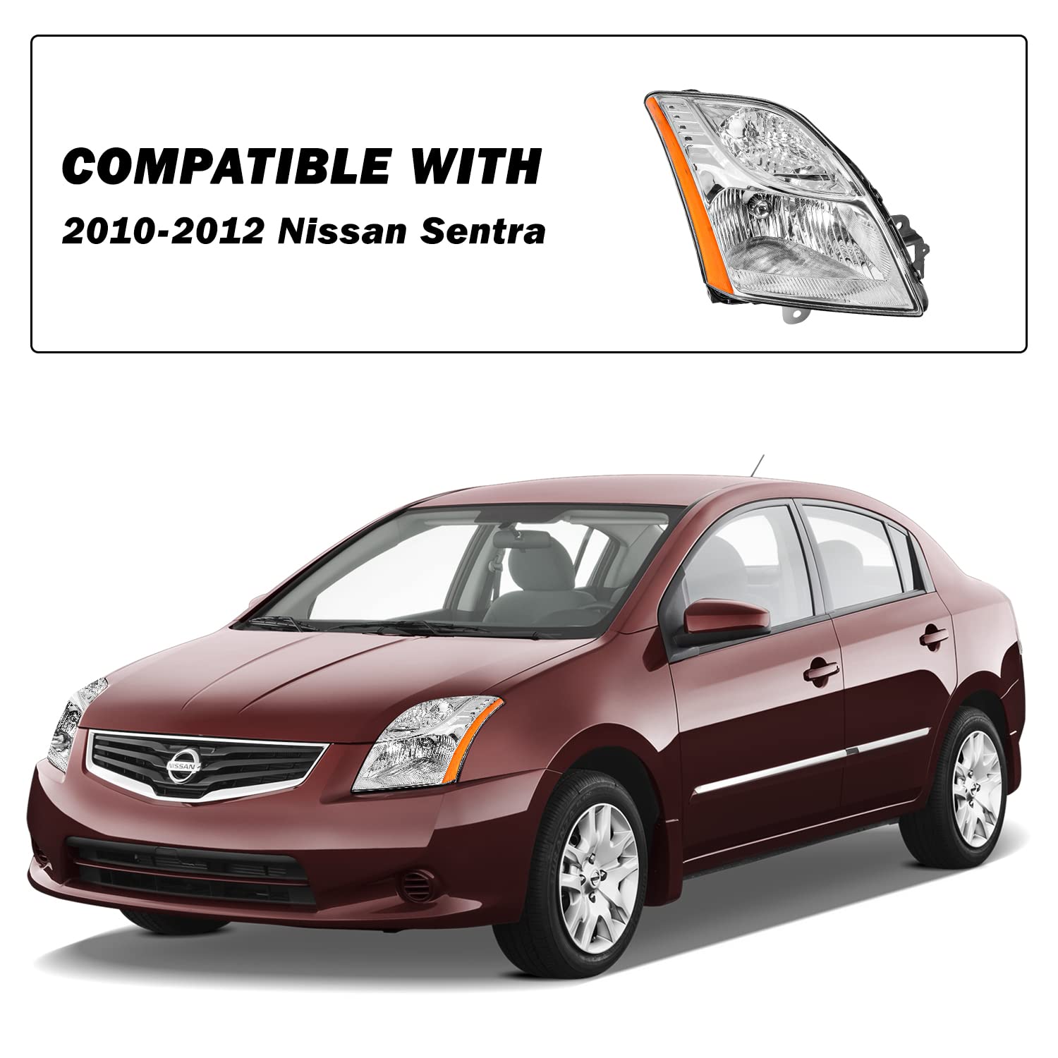 Sockir Headlight Assembly Set Fit For 2010 2011 2012 Nissan Sentra Driver And Passenger Side Chrome Headlamp