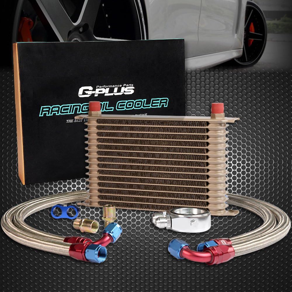 G-PLUS Gold 15 Row AN10-10AN Universal Engine Transmission Oil Hose End Kit & Oil Cooler Kit Aluminum