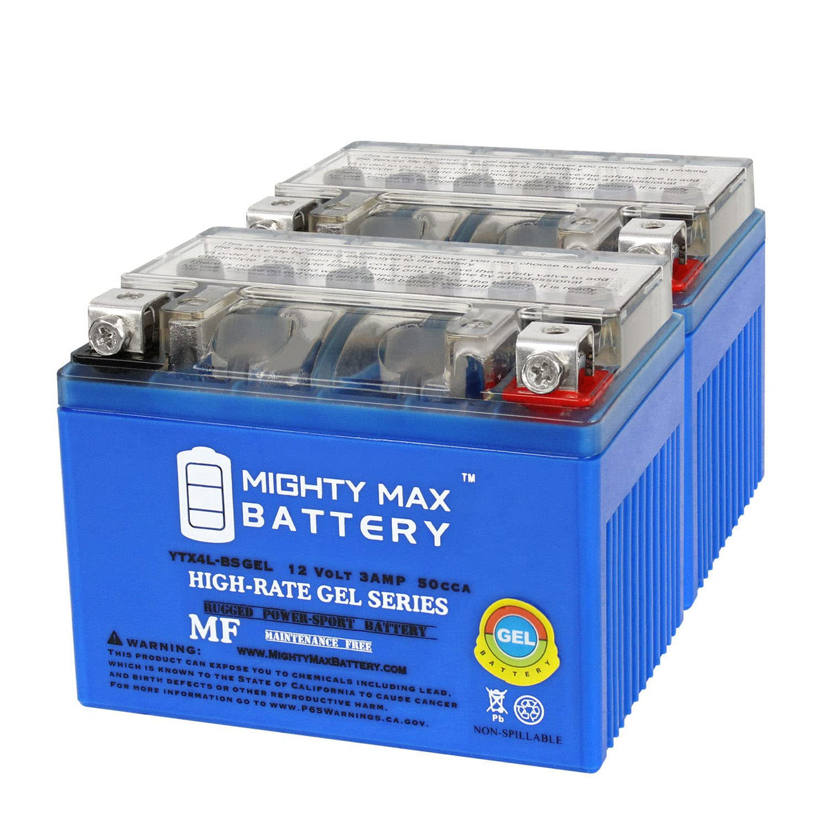 Mighty Max Battery Ytx4L-Bs Gel Battery For Atv Quad Dirt/Pit Bike 50/70/110/125 Cc (2 Pack)