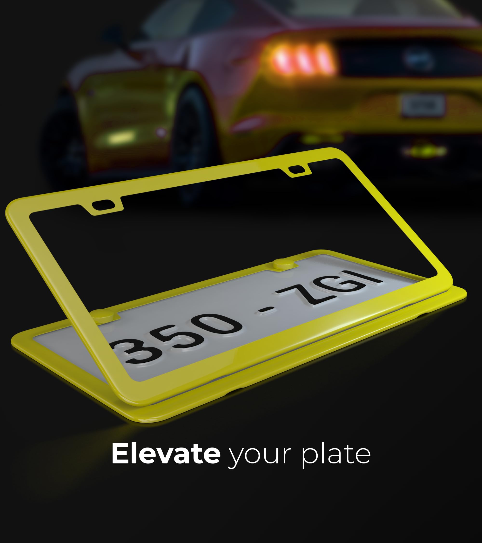 Deselen Yellow License Plate Frame, Metal Thin Stainless Steel With 2 Holes Screw Cap, 2 Pack (Yellow)