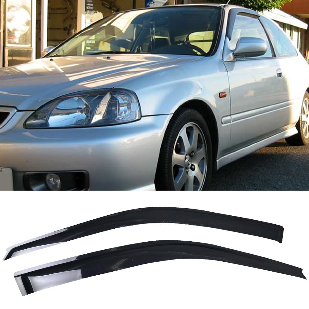 FREEMOTOR802 Tape-on Window Visors Compatible with 1996-2000 Honda Civic Hatchback 3-Door, Side Wind Deflectors Rain Guards Vent