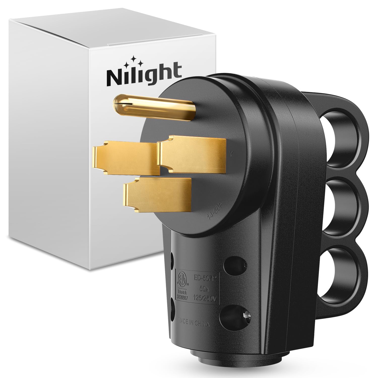 Nilight 50 Amp Rv Male Replacement Plug 125/250 Volt Heavy Duty Receptacle With Handle Etl Listed Nema 14-50P For Camper Caravan