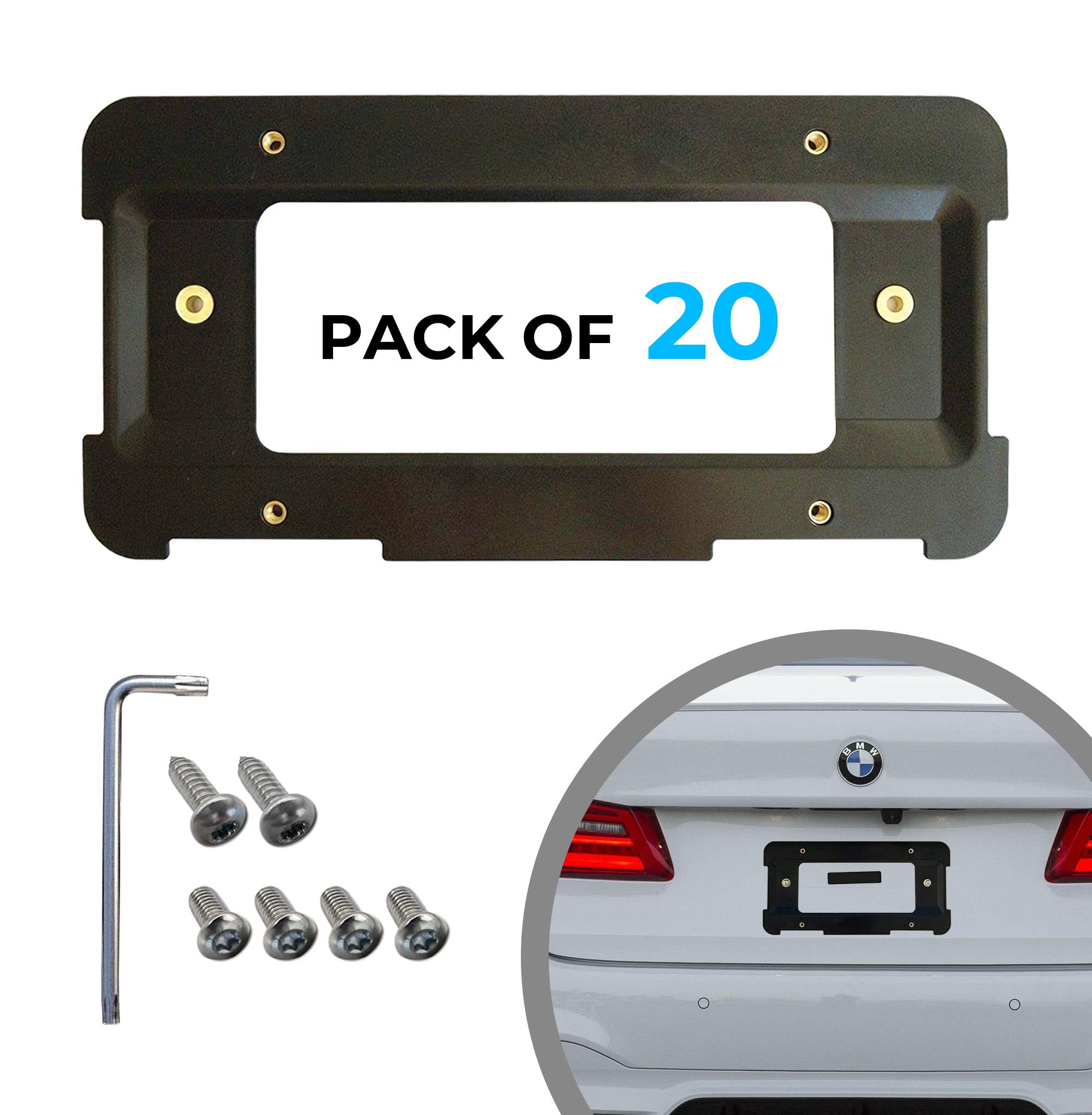 Rear Bumper License Plate Bracket For Bmw 2000-2024, Plate Holder Set W 6 Screw Bolts & Wrench Kit, License Tag Mounting Kit, Qu