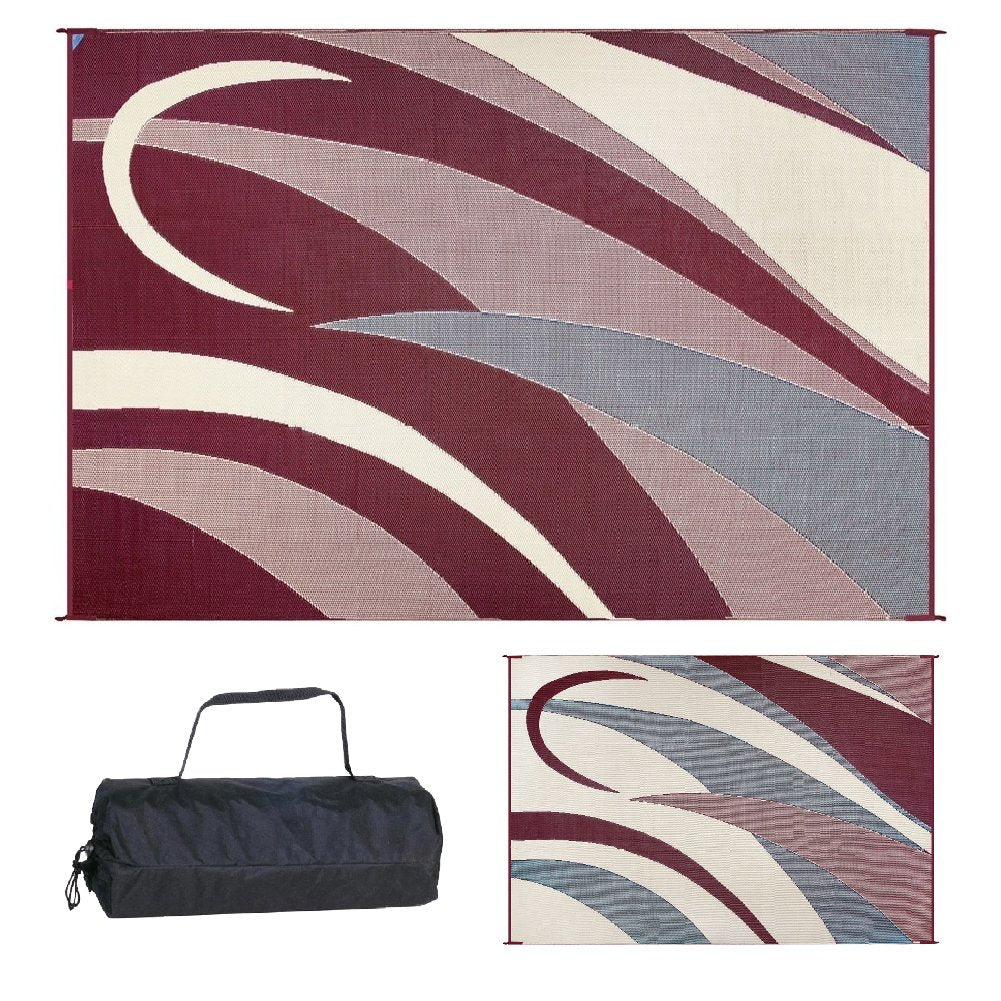 Stylish Camping Ga5 Burgundy/Black 8-Feet X 12-Feet Graphic Reversible Mat