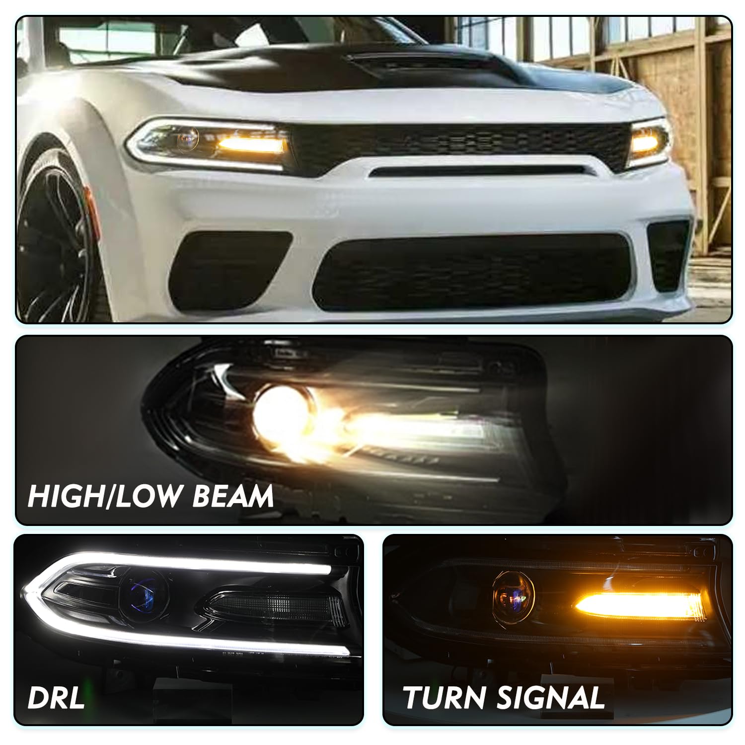 Tusdar Halogen Headlight Assembly Replacement For 2015 2016 2017 2018 2019 2020 2021 2022 Dodge Charger Projector Headlamp W/Led Drl Left/Driver Side