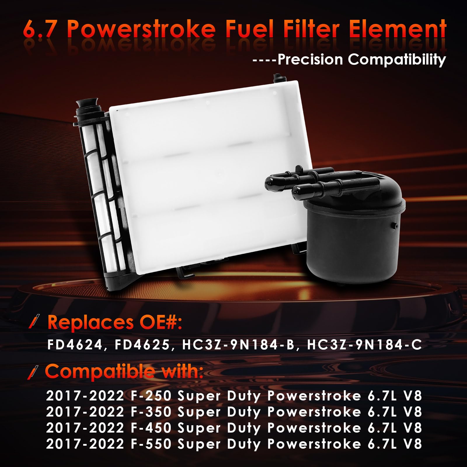 6.7 Powerstroke Diesel Fuel Filter Element  Replacement for Ford 2017-2022 F-250, F-350, F-450, F-550 Super Duty V8 Replaces# FD
