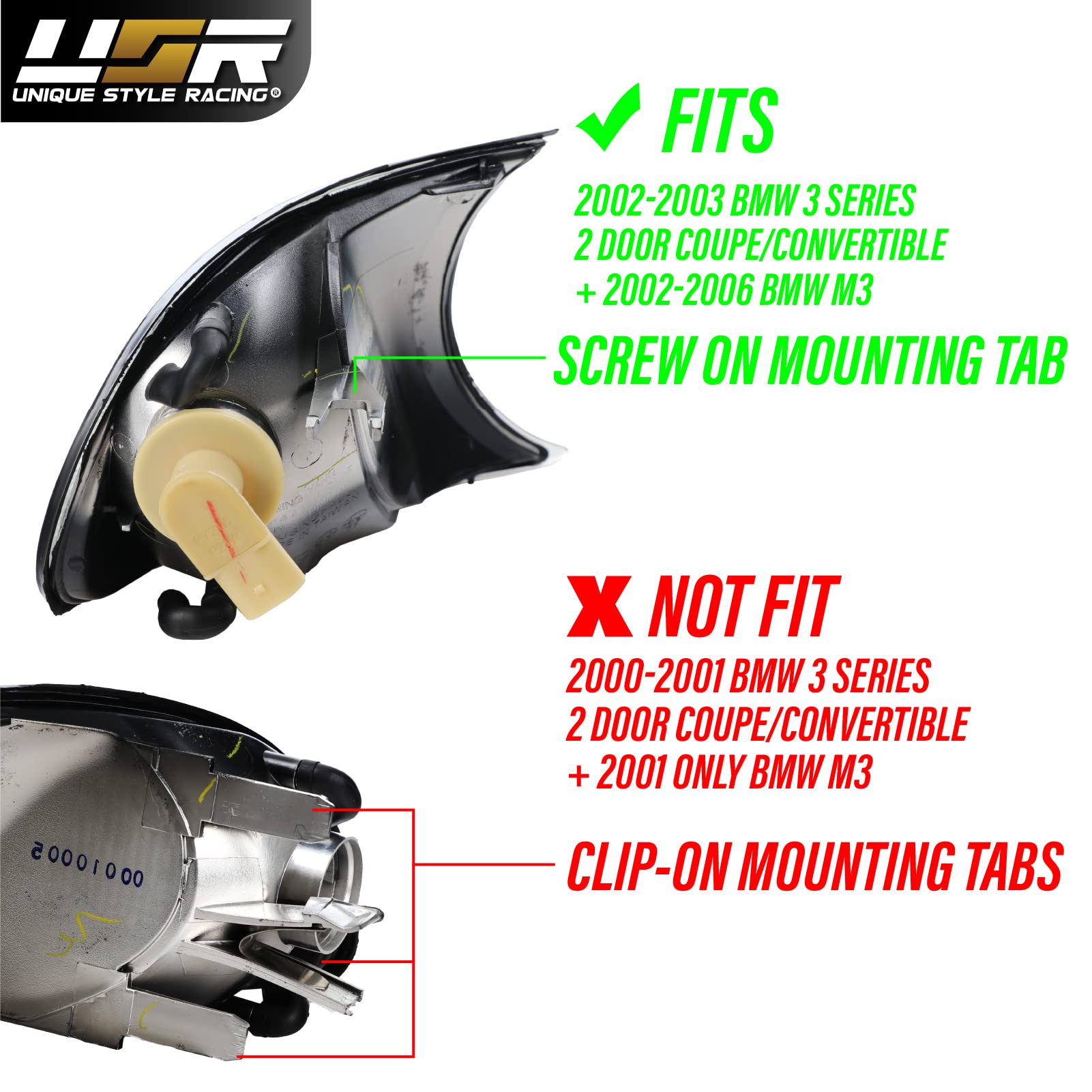DEPO E46 2D Cornering Lights - Euro Smoke Screw-On Corner Turn Signal Lamps (Left + Right) Compatible with 2002-2003 BMW E46 3 S