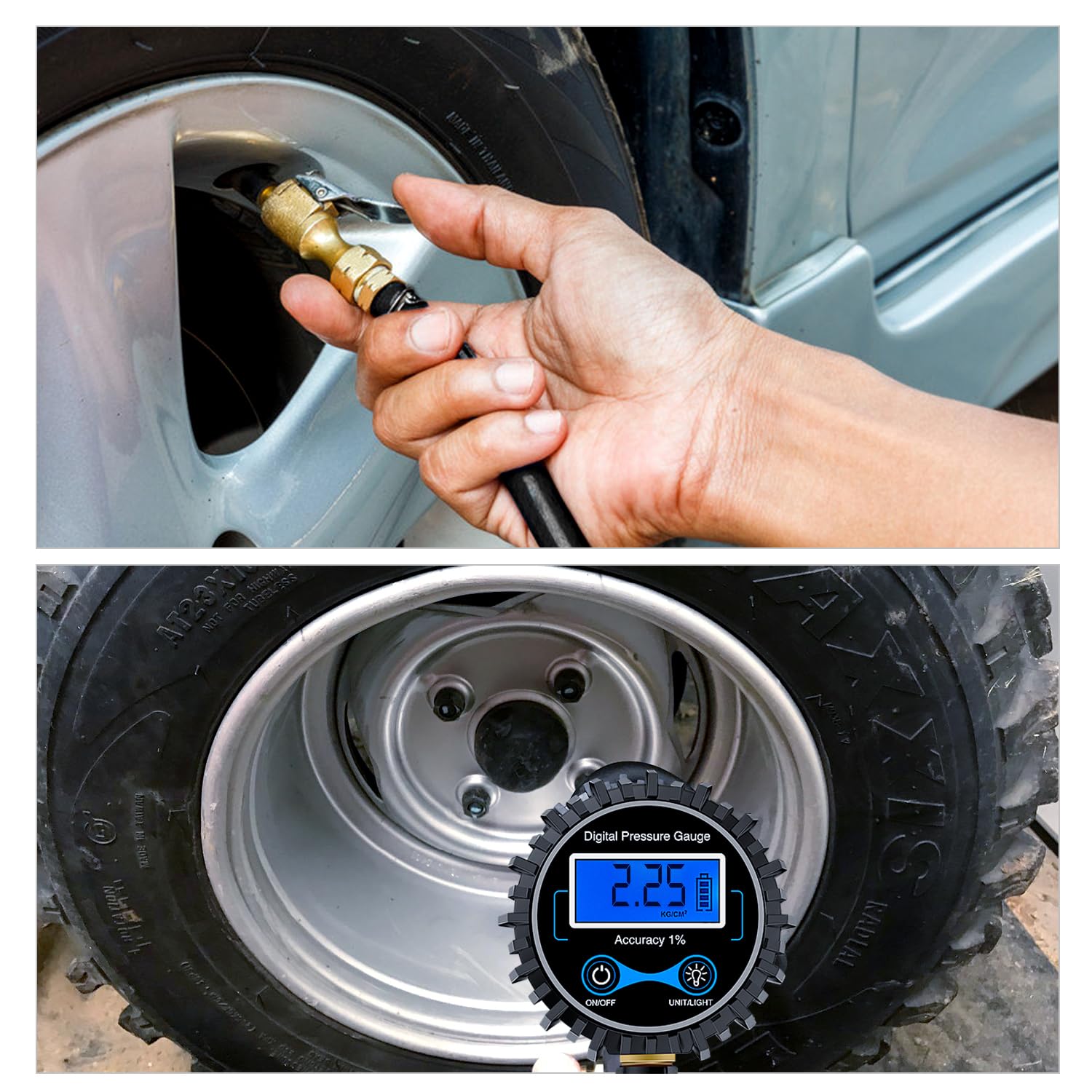 Nilight 50026R Digital Tire Inflator Pressure Gauge,250 Psi Air Chuck And Compressor Accessories Heavy Duty With Rubber Hose And Quick Connect Coupler For 0.1 Display Resolution