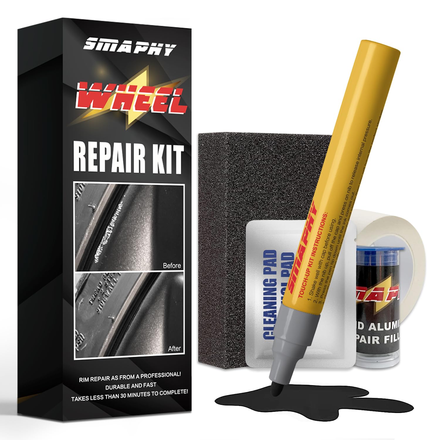 Smaphy Wheel Repair Kit Quick And Easy, Wheel Touch Up Kit, Car Rim Repair Kit, Quick Repair Car Wheel, Repairing Larger Areas O