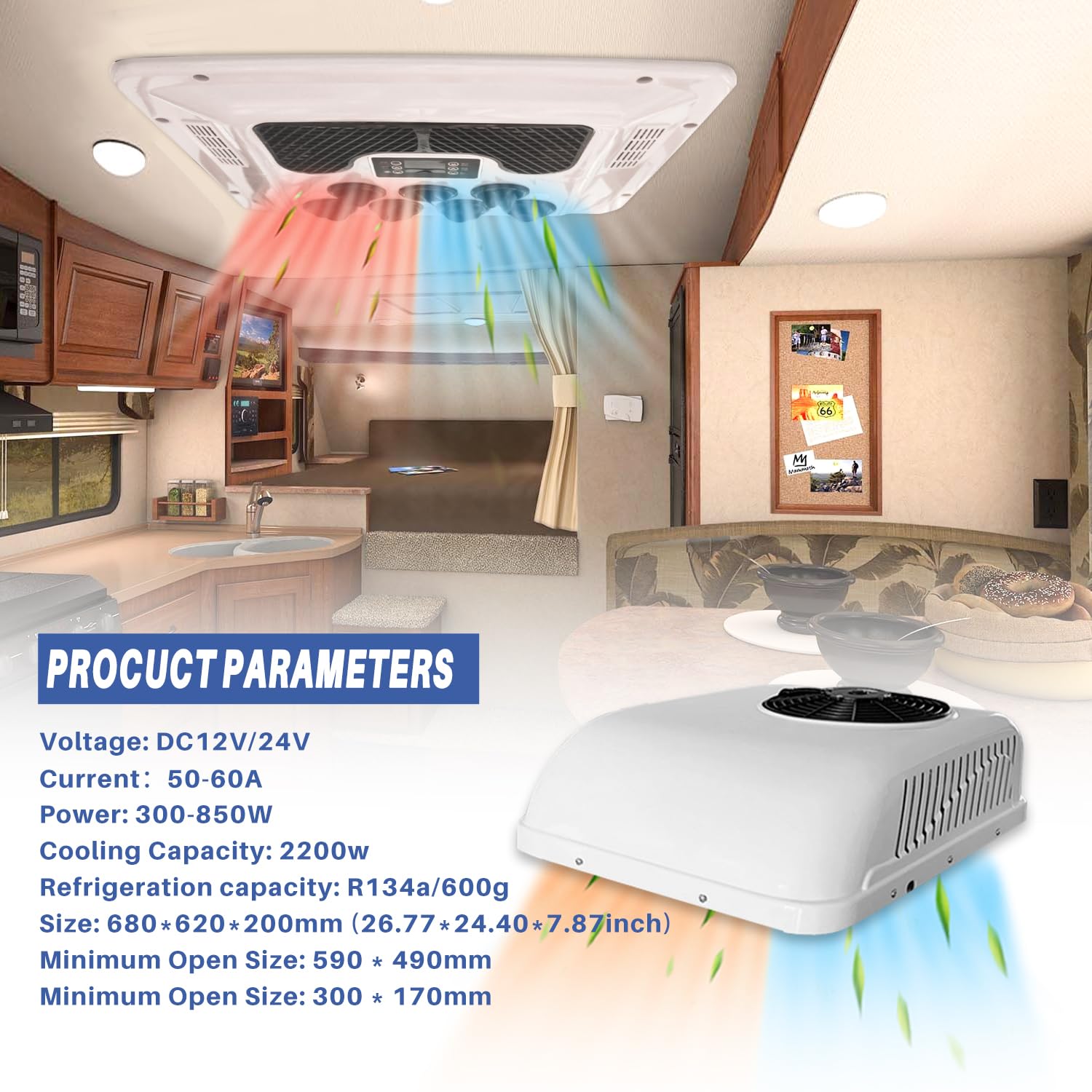 Aspligo 12 Volt Dc Air Conditioner Electric Parking Rooftop Rv Air Conditioner 8800Btu 12V Ac Unit For Motorhome Semi Truck Trailer Camper Van Heating And Cooling