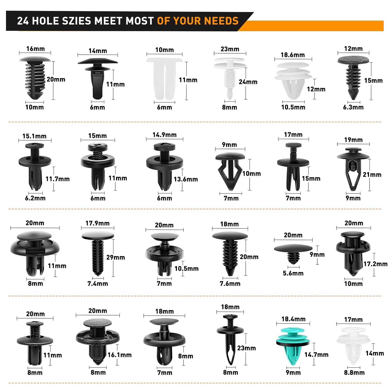 Gooacc 845Pcs Car Push Retainer Clips Auto Fasteners Assortment 24 Most Popular Sizes Nylon Bumper Fender Rivets With 10 Cable T