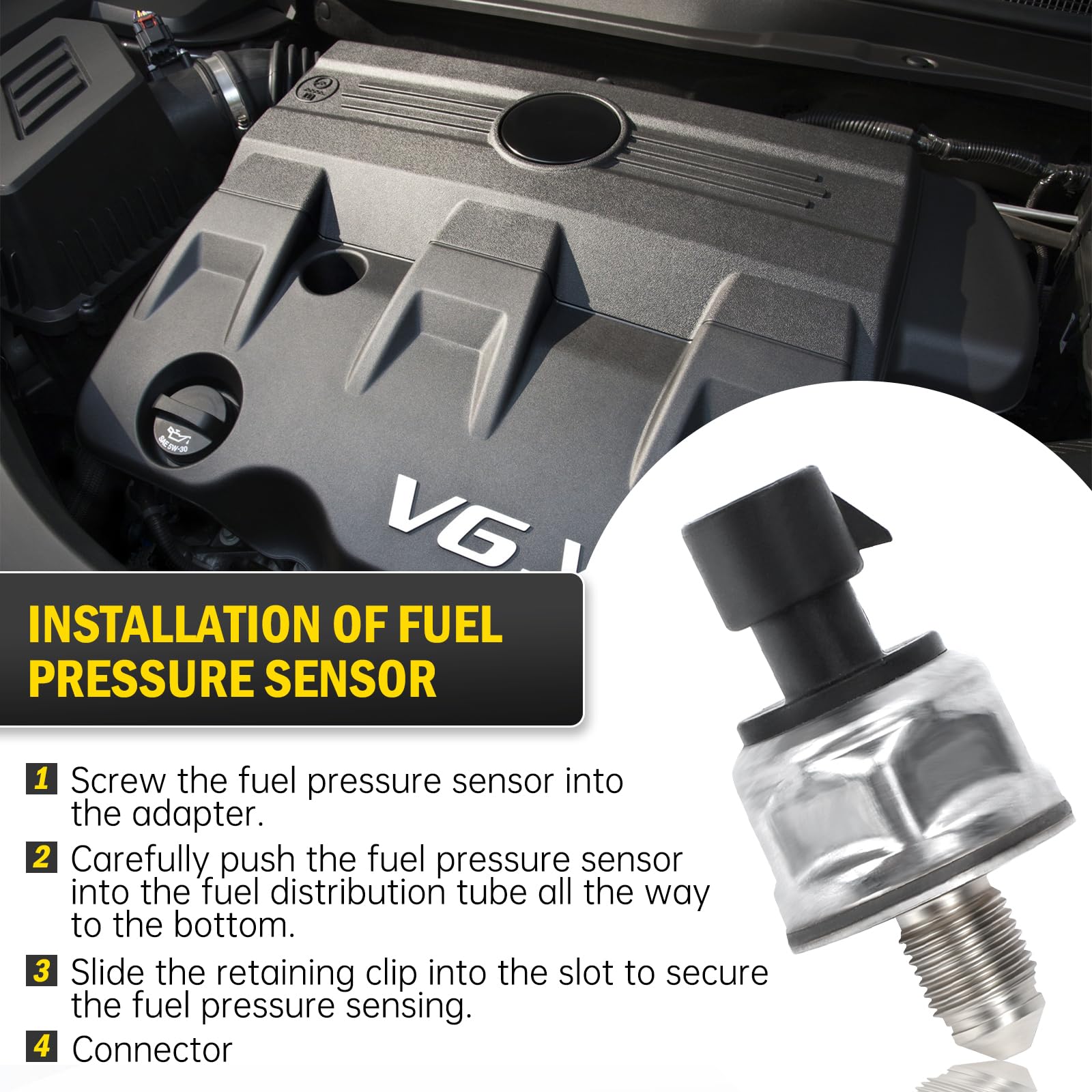 Fuel Pressure Sensor Fuel Injection Fuel Rail Pressure Sensor 12635273 5PP11-4, Suitable for 2011-2017 Chevrolet Equinox Impala,
