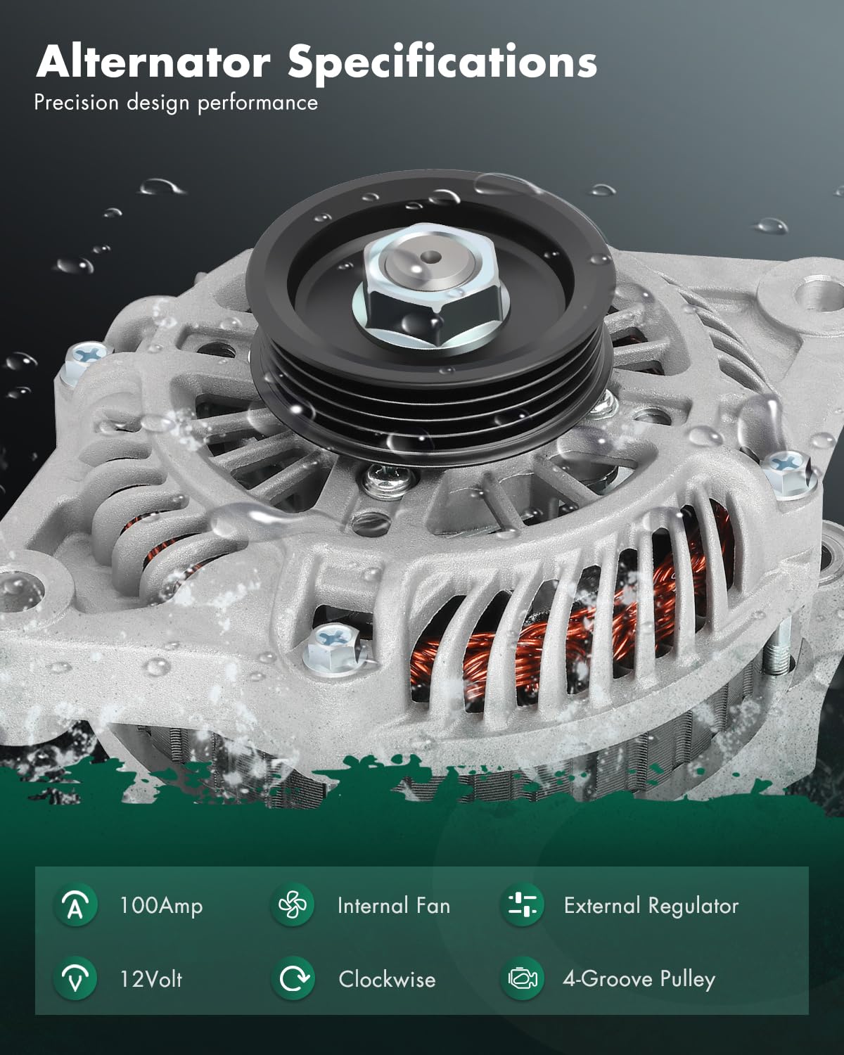 SCITOO Alternator Fits for Chrysler for PT Cruiser L4 2.4L without Turbo 06 07 08 09 10 2006-2010 - 12V 100Amp CW 4-Groove Pulle