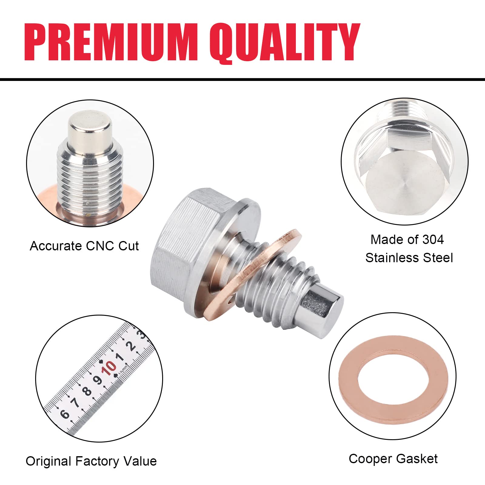 M12 x 1.75 Oil Drain Plug, Stainless Steel Magnetic Oil Drain Plug with Neodymium Magnet Fits for Chevy GMC Jeep Buick Cadillac