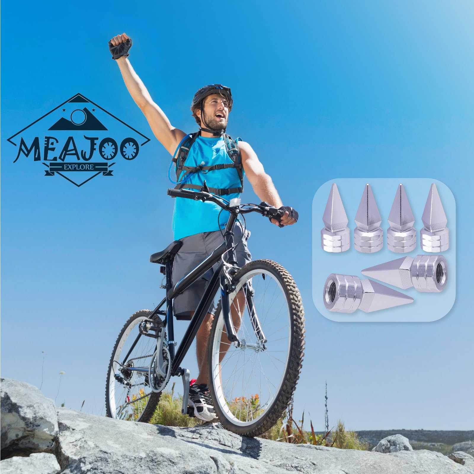 Meajoo 6Pcs Spiked Shape Tire Valve Stem Caps, Aluminum Alloy Spike Wheel Tire Valve Stem, Universal Dustproof Waterproof Air Ca