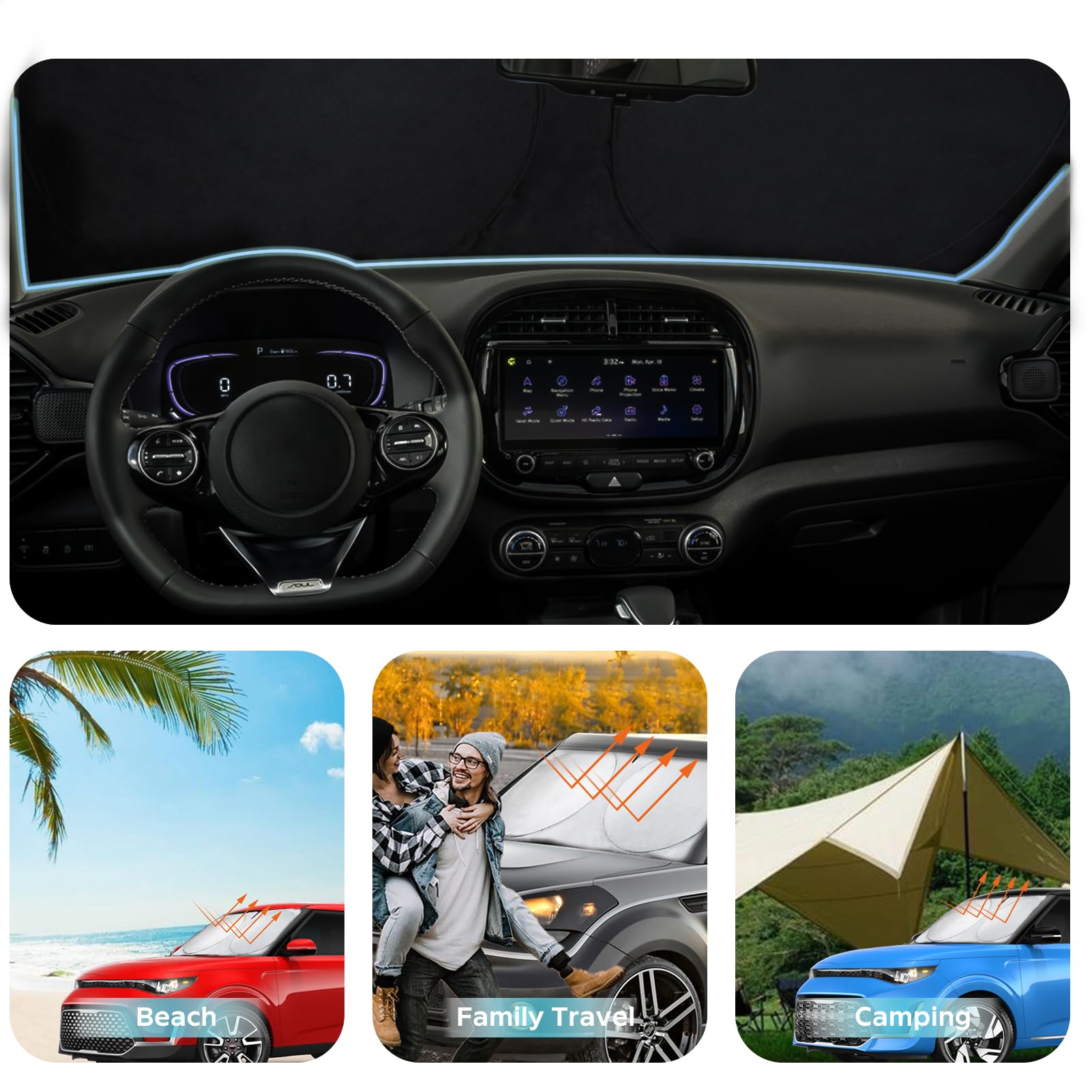 Insauto For Soul Windshield Sun Shade Window Sunshade Custom-Fit 2020-2024 Kia Soul Wagon Windshield Cover Foldable Sun Visor Th