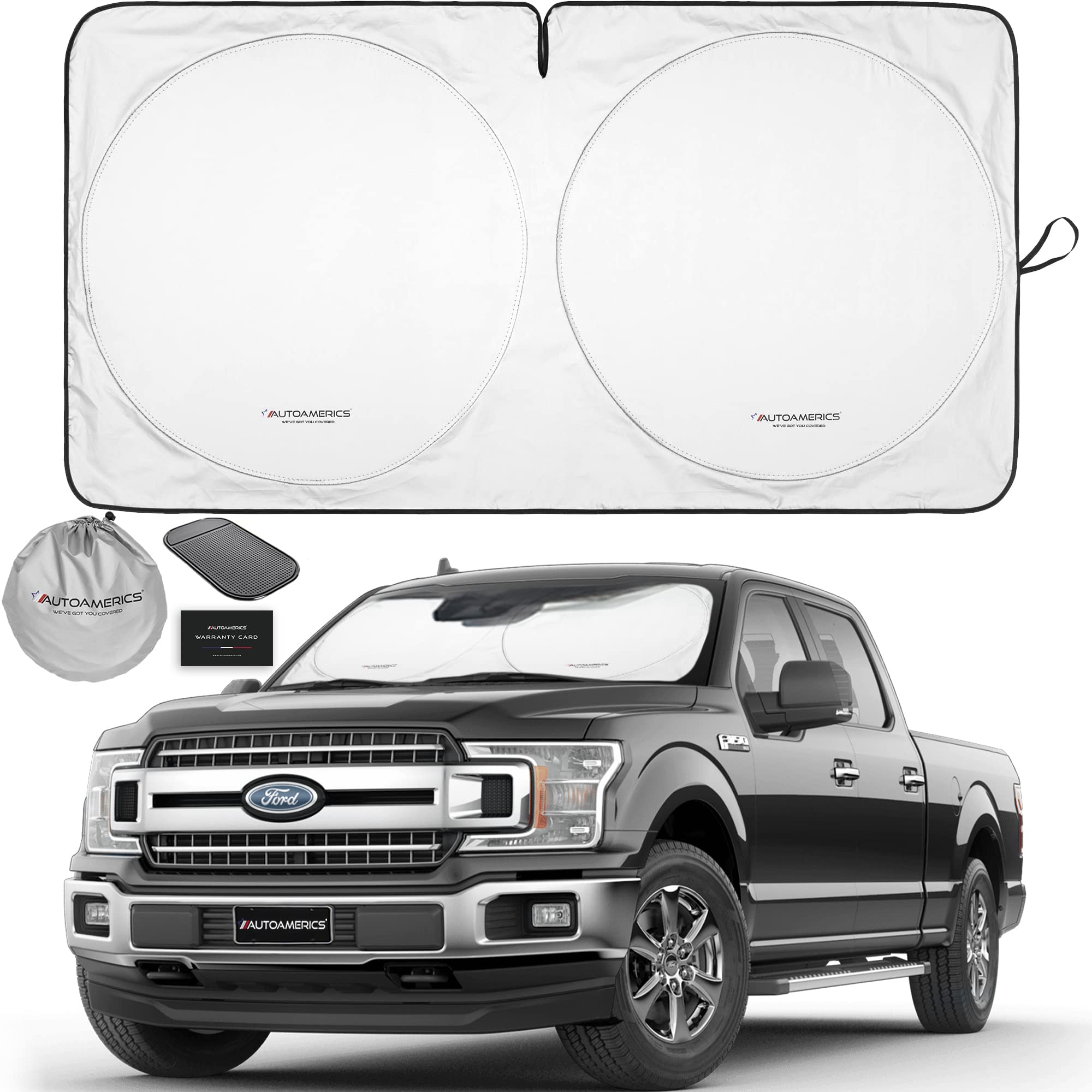 Autoamerics 1-Piece Windshield Sun Shade Standard Silver Foldable Car Front Window Sunshade For Most Cars Suv Truck Heat Blocker